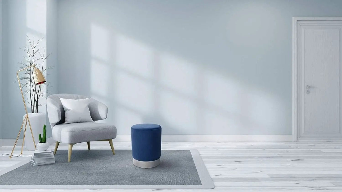 Sleek Round Ottoman Foot Stool Blue Memory Foam Padding from PriceLows™