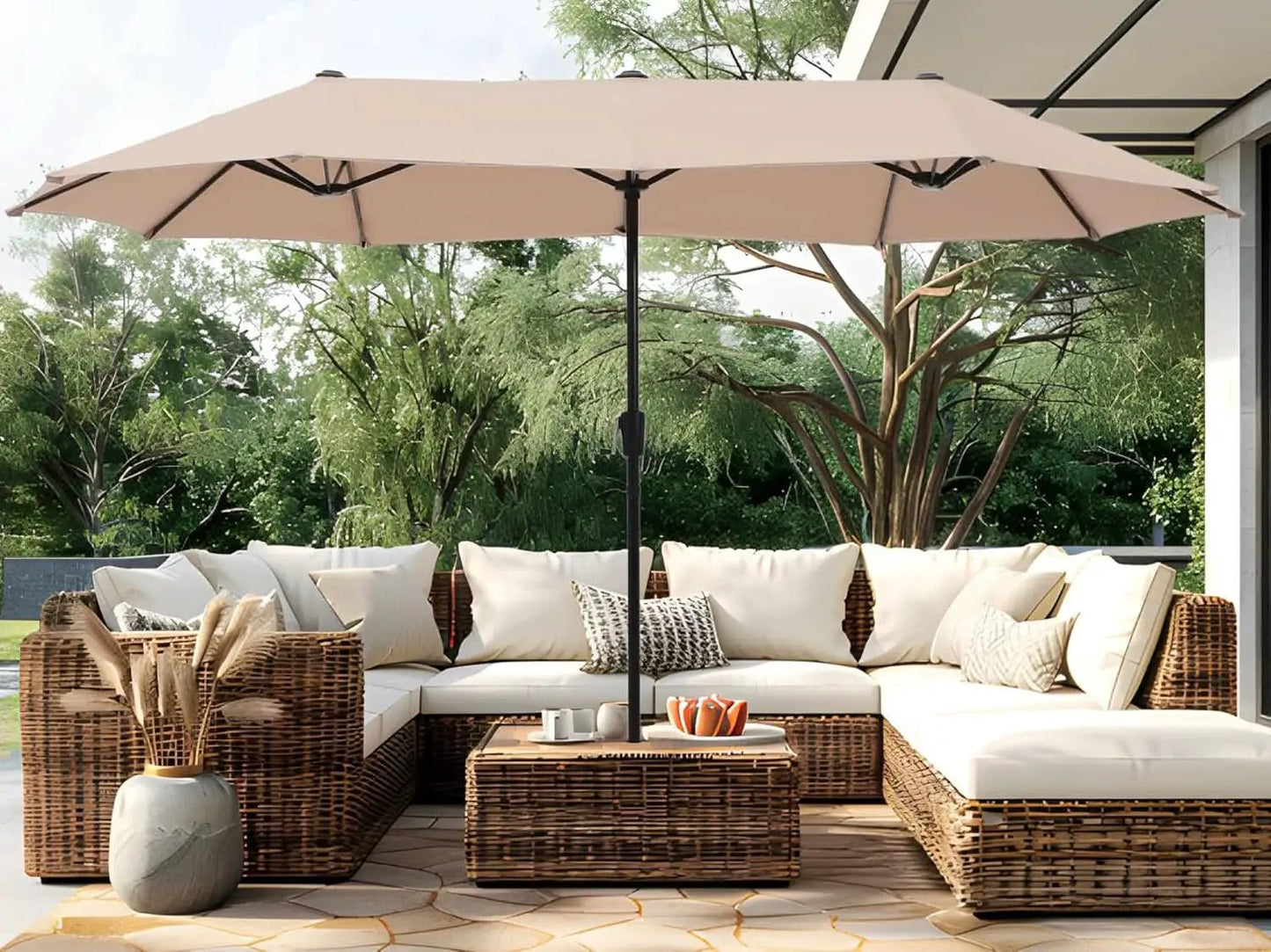 Large Double-Sided Patio Umbrella with Easy Crank System from PriceLows™