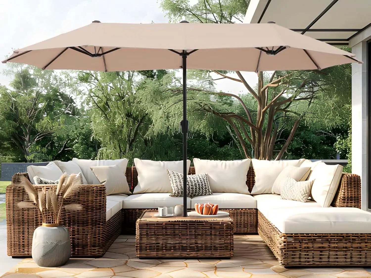 Large Double-Sided Patio Umbrella with Easy Crank System from PriceLows™