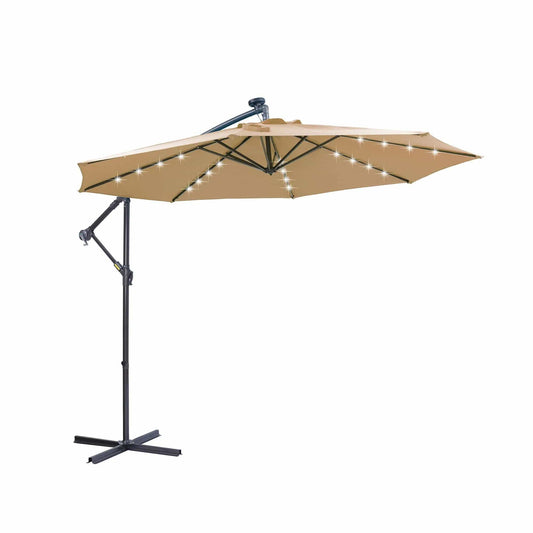 Outdoor Cantilever Patio Umbrella | 10 Ft | 32 Solar Led Lights | Taupe