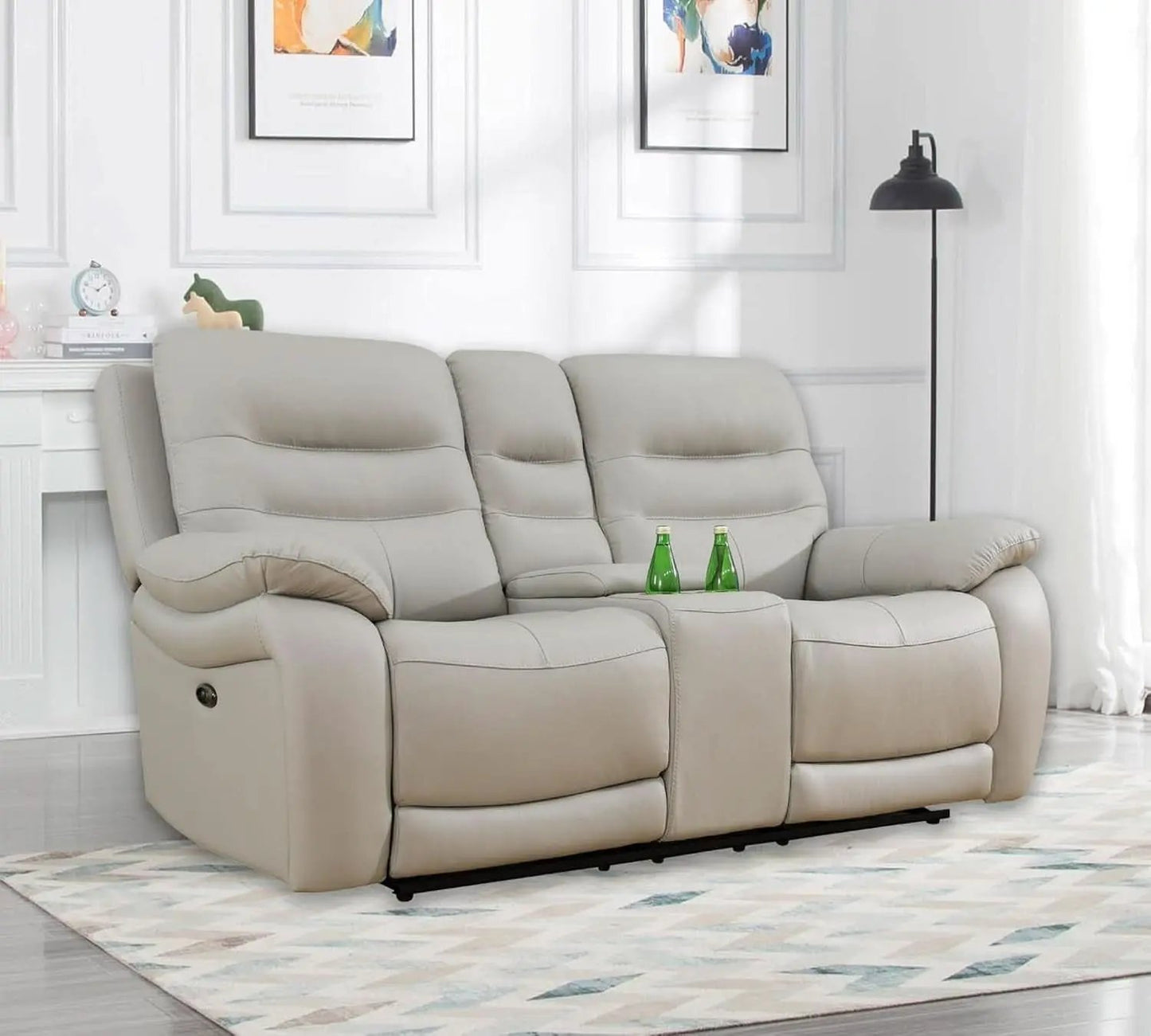 Power Reclining Leather Sofa Set With USB Port Light Grey from PriceLows™