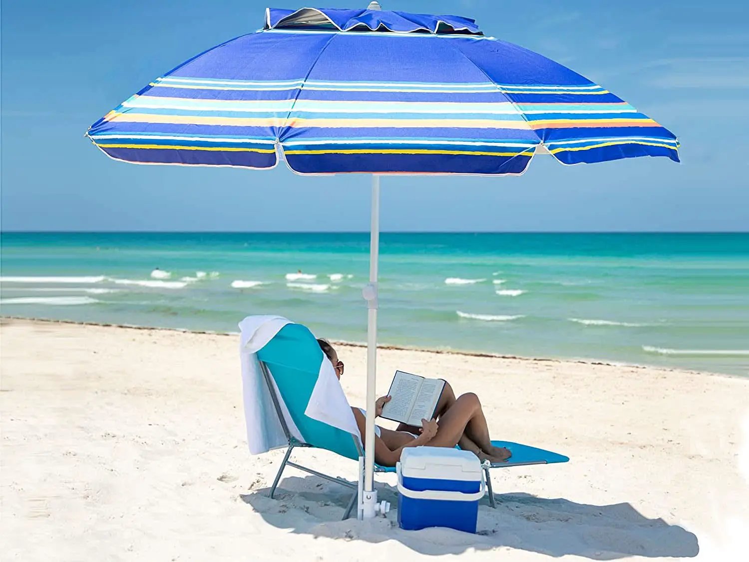 7Ft Heavy Duty Beach Umbrella UV 50 With Sand Anchor Tilt from PriceLows™