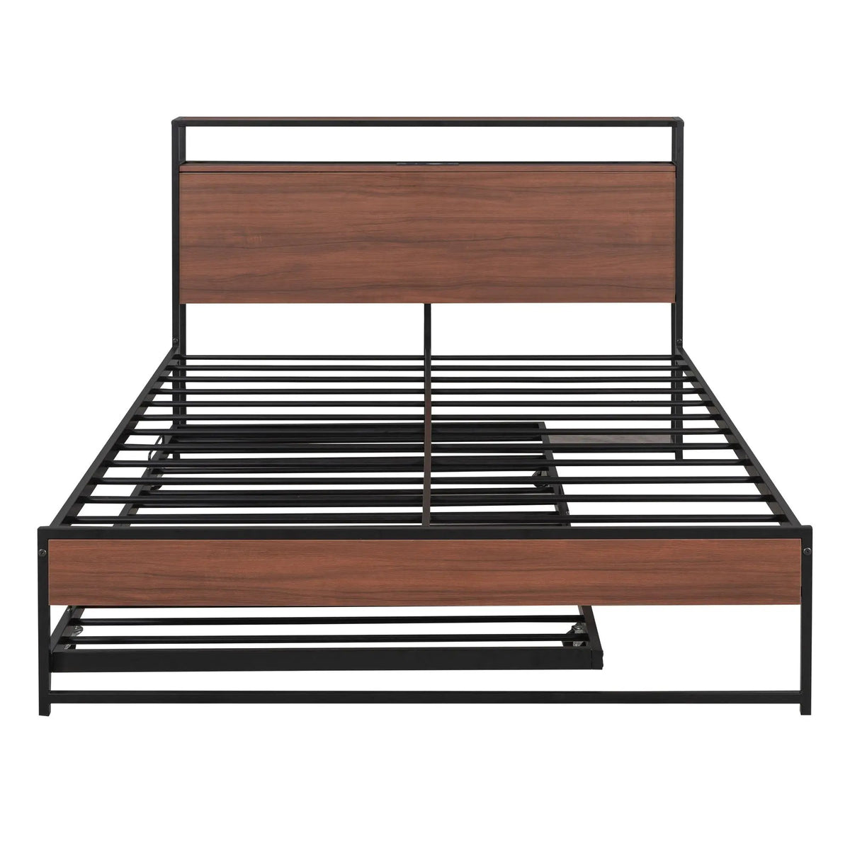 Platform Bed Frame With Trundle | USB Ports | Slat Support | Metal And Wood Build