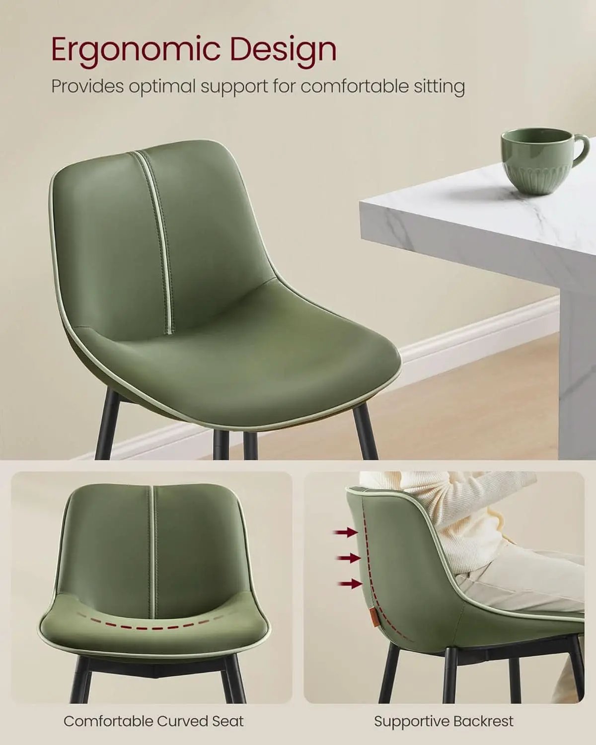 Green Leather Bar Stools With Back Modern Set Of Two from PriceLows™