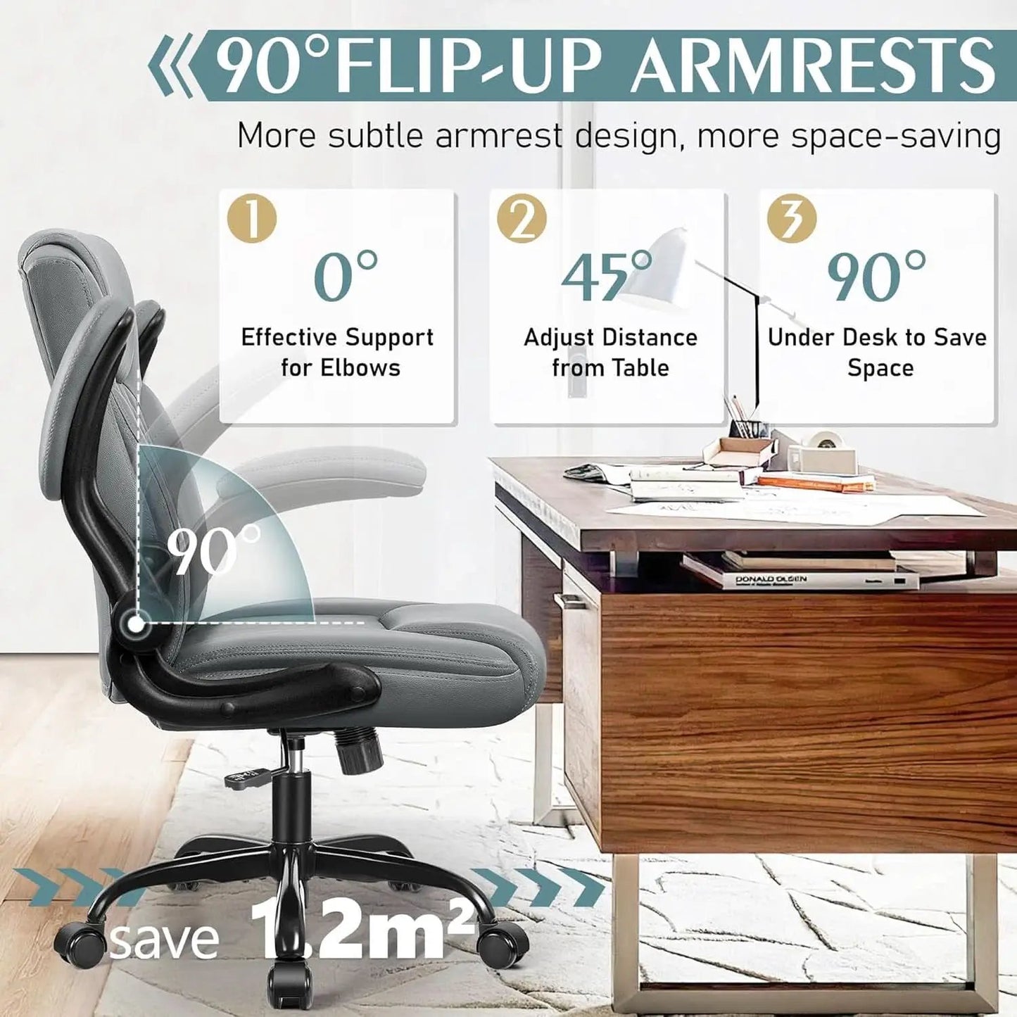 Gray PU Leather Office Chair With Ergonomic Back Support from PriceLows™