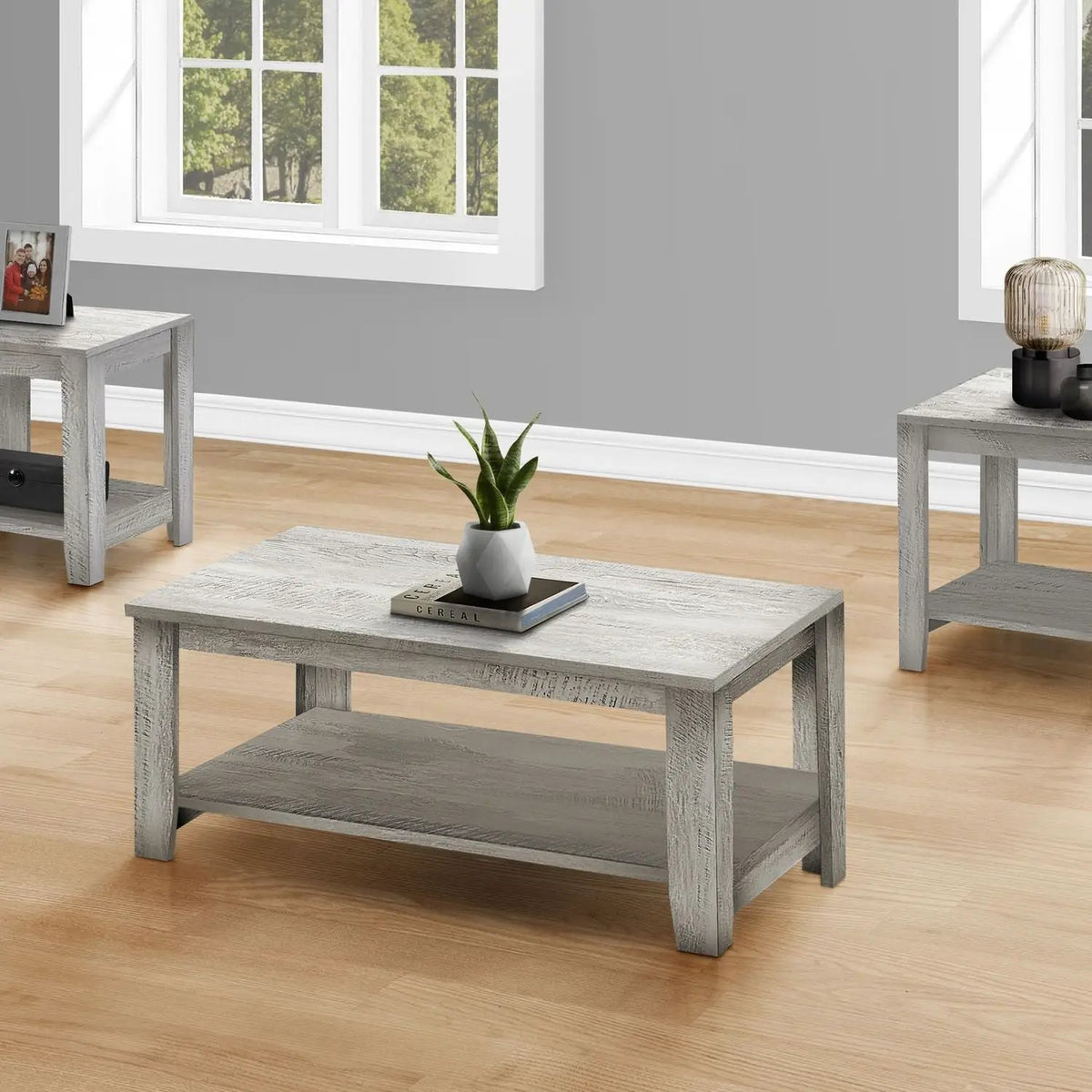 Wood Look Coffee Table Set | Set Of 3 | Transitional Style | Lower Shelf Storage On Each Table