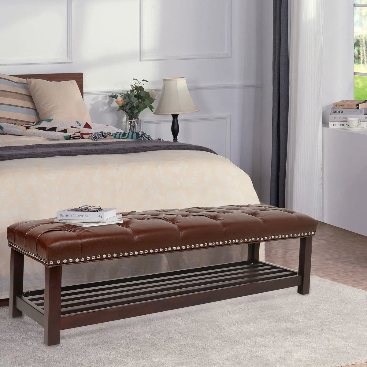 Bedroom End Of Bed Bench Tufted Upholstered End Of Bed Bench End Of Bed Entrance | 2 Pieces | Solid Wood | Bedroom