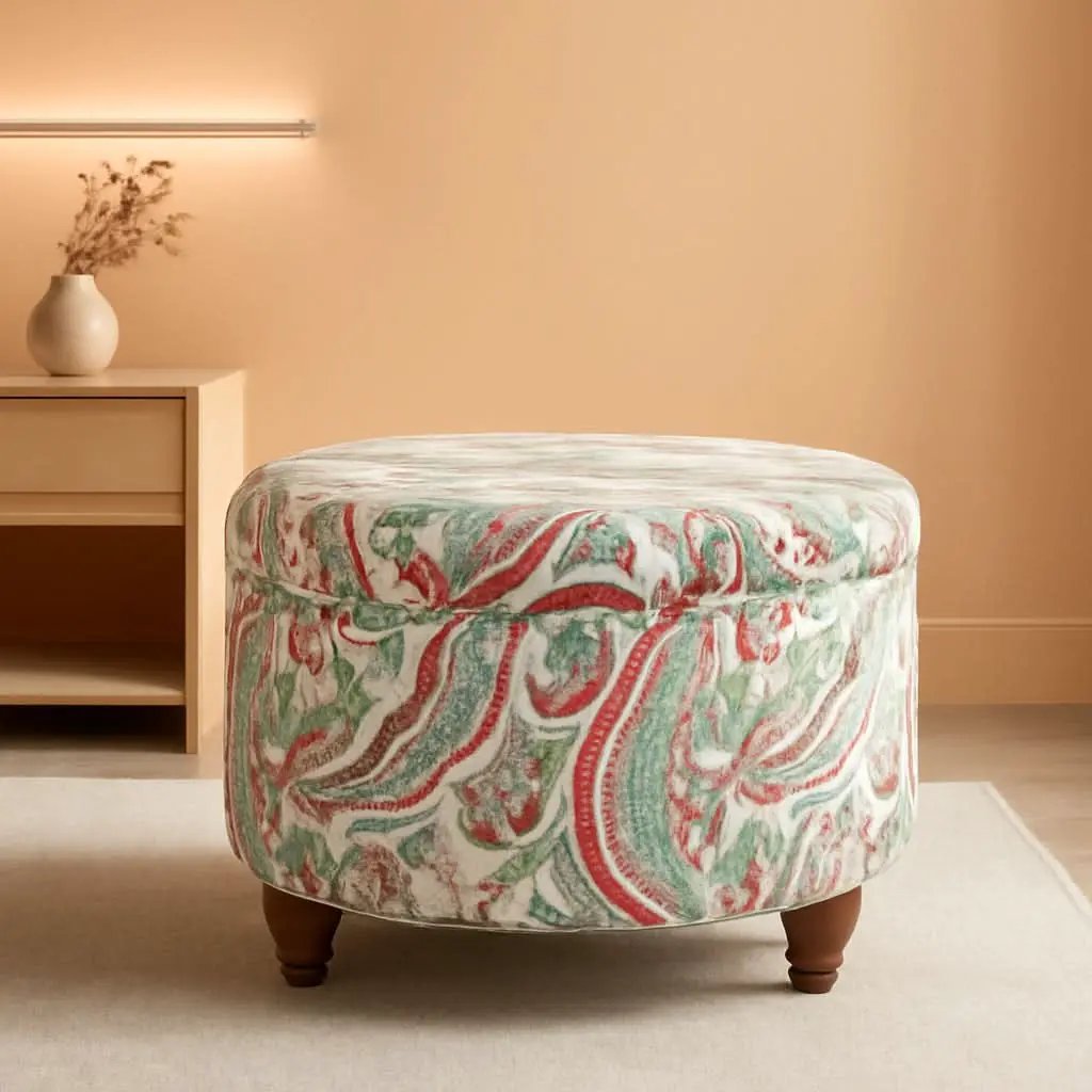 Large Upholstered Round Storage Ottoman Living Room from PriceLows™