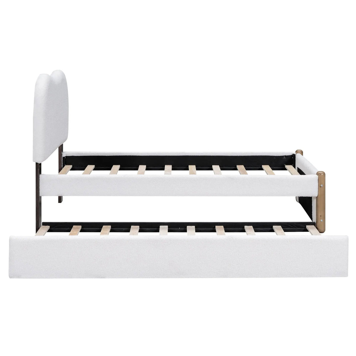 Upholstered Platform Bed | Trundle | Arc-Shaped Berber Fleece Headboard | Wood Supporting Feet