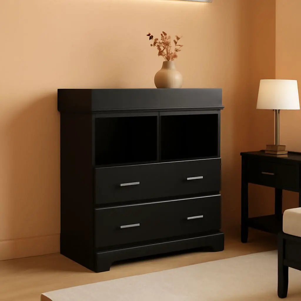 Brookside 2 Drawer Changing Table Dresser Black Topper from PriceLows™