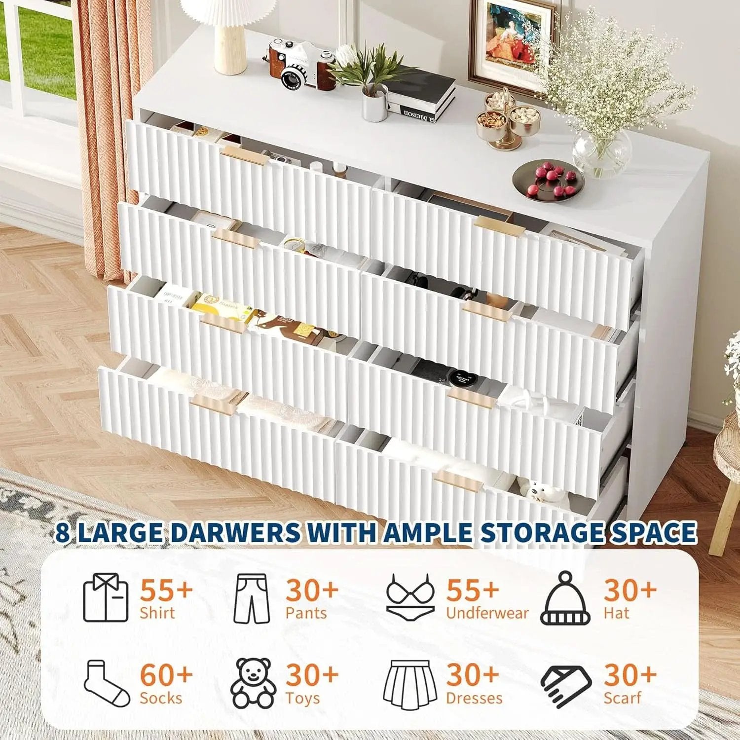 White Solid Maple Dresser Anti Tip LargeCapacityDrawers from PriceLows™