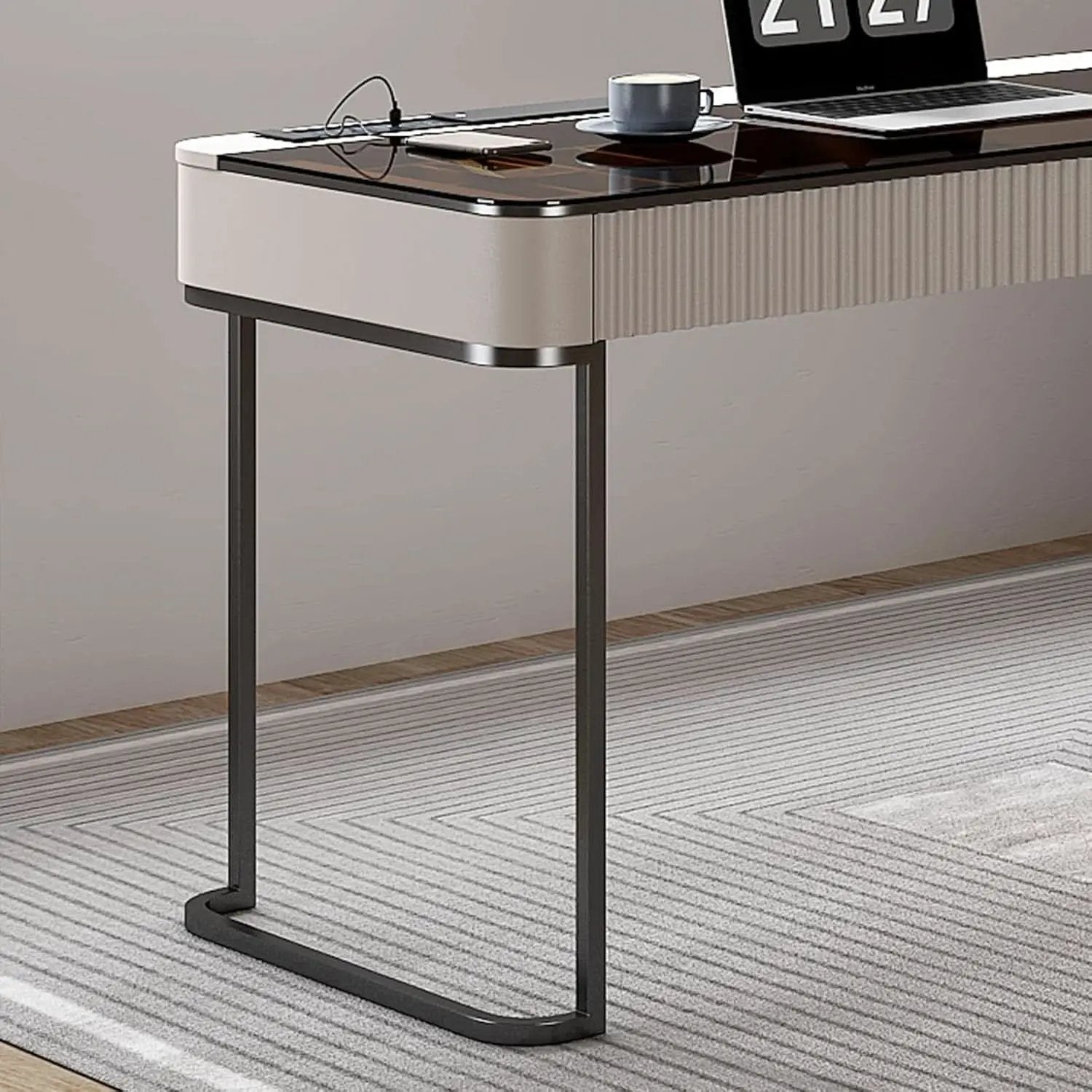 Ivory 50 Inch Office Computer Desk With Cabinet LED lights from PriceLows™
