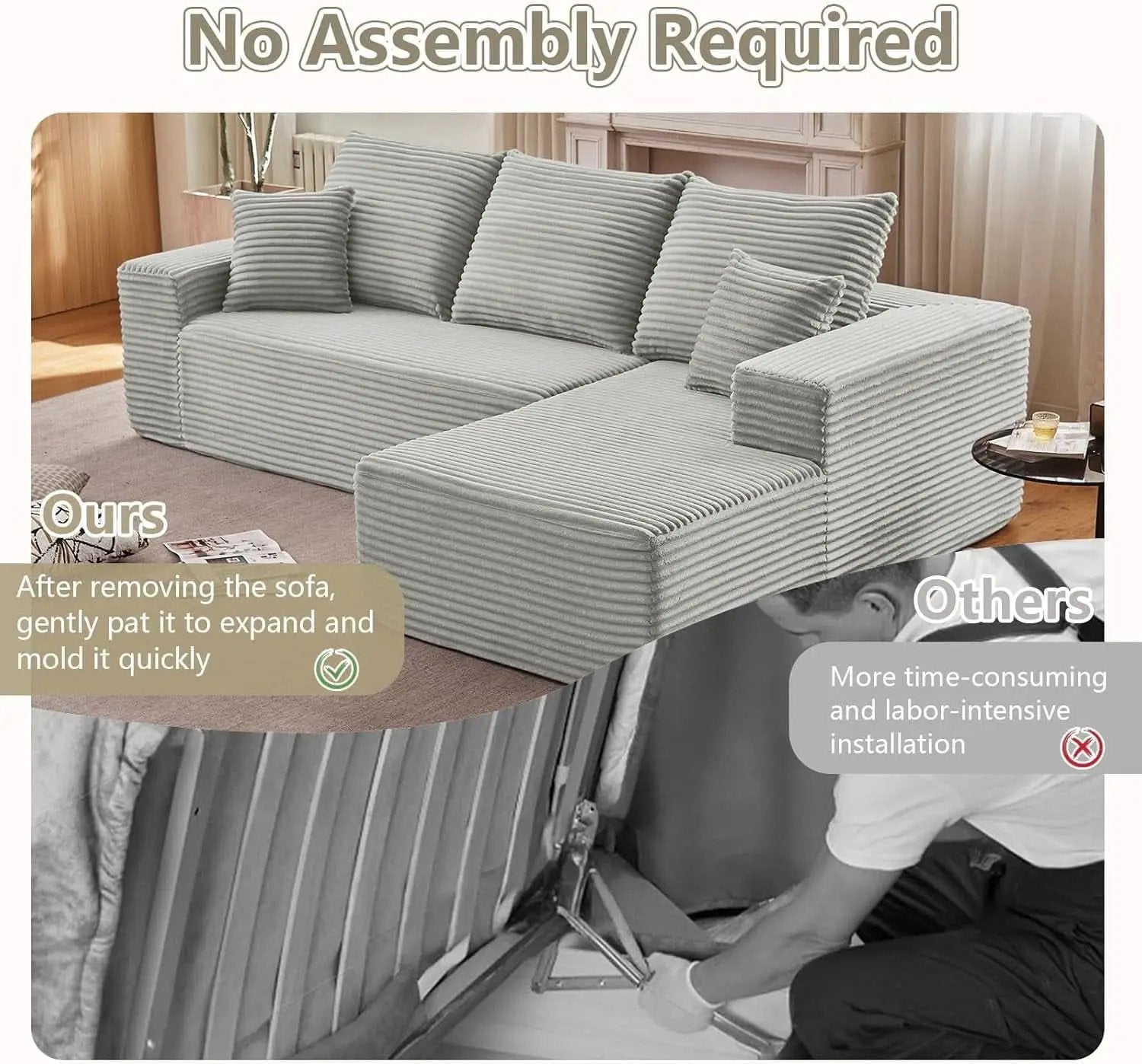 107 Inch Grey Corduroy L Shaped Modular Sleeper Sofa from PriceLows™