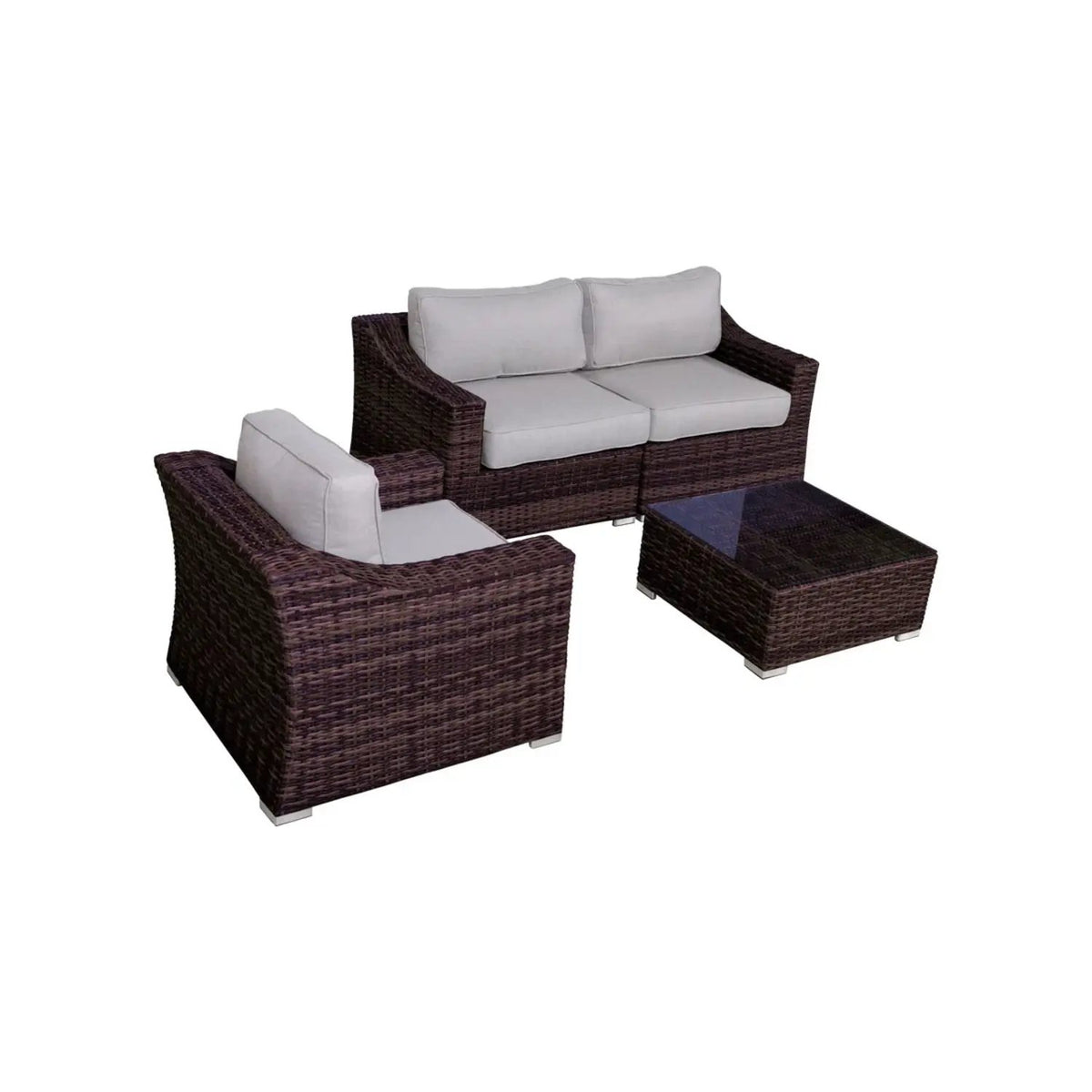 Outdoor Wicker Conversation Set | All-Weather Resin | Tempered Glass Table | 5 Inch Cushions