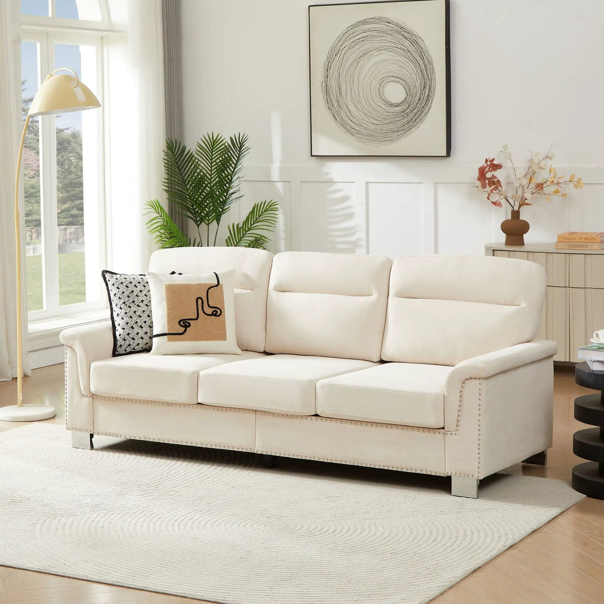 3 Seater Stationary Sofa | High-Density Foam And Spring Pack | 84.2 Inch Length | Solid Structure