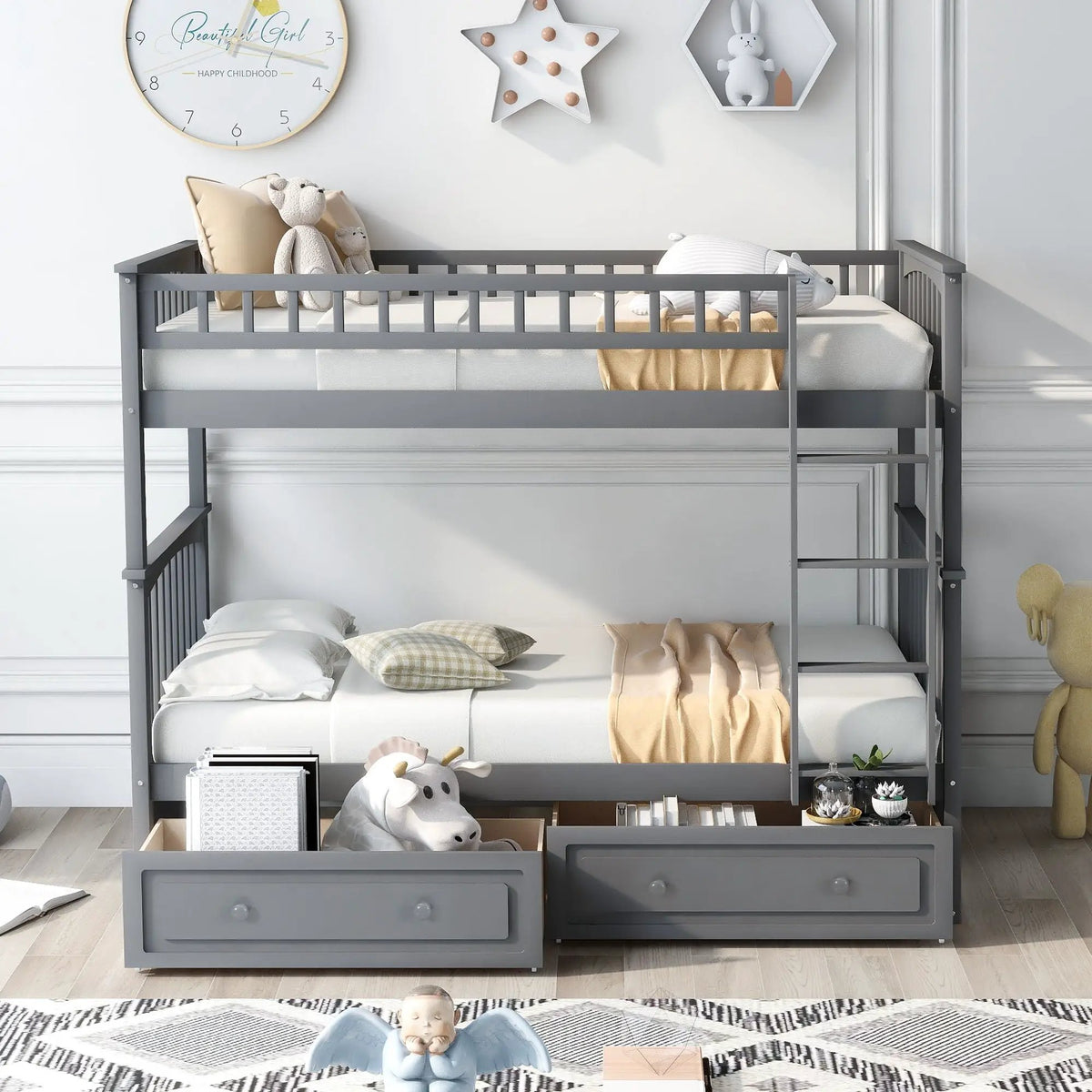 Twin Over Twin Bunk Bed | With Storage Drawers | Convertible | Twin Size