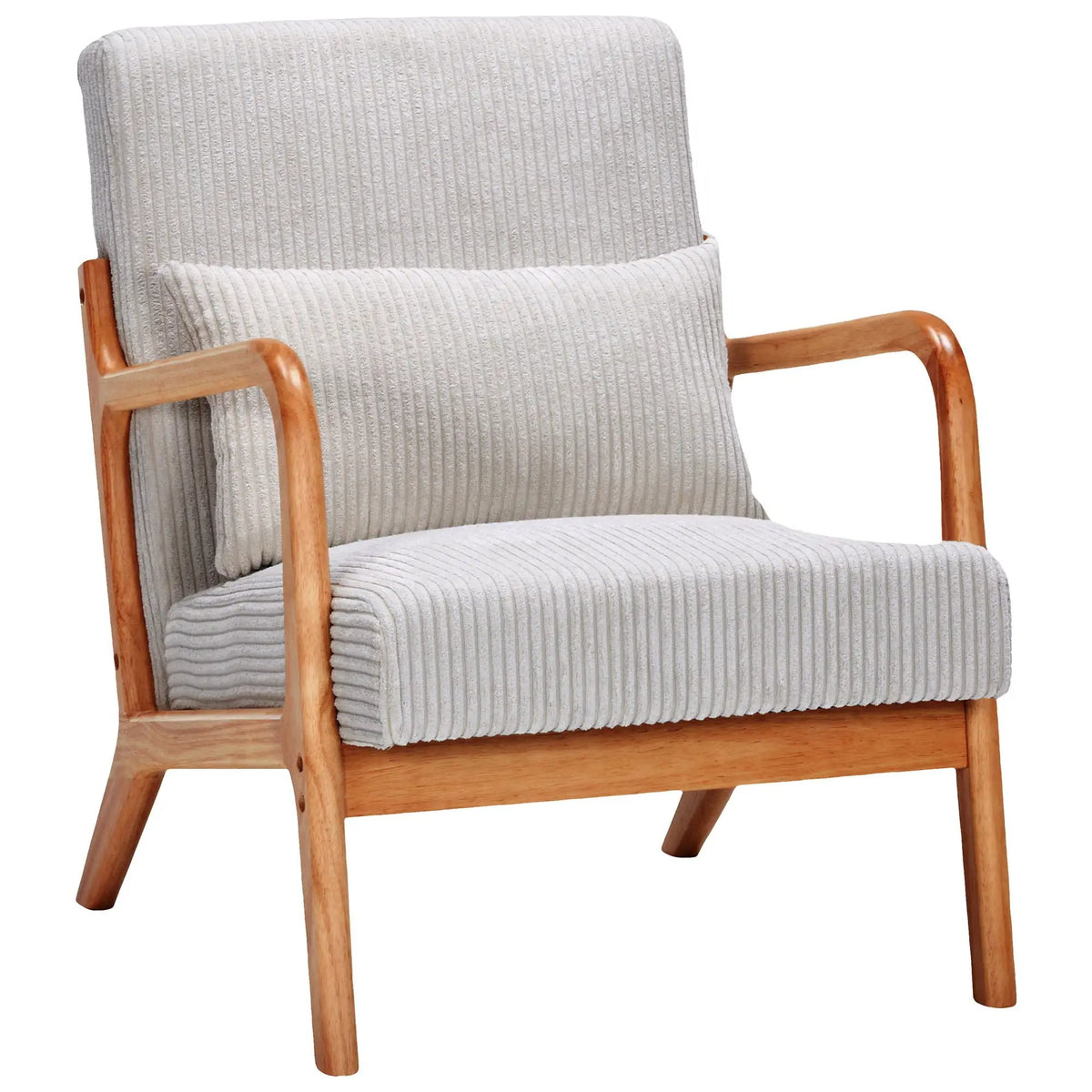 Upholstered Accent Arm Chair | Rubberwood Frame | Removable Pillow | Natural Texture