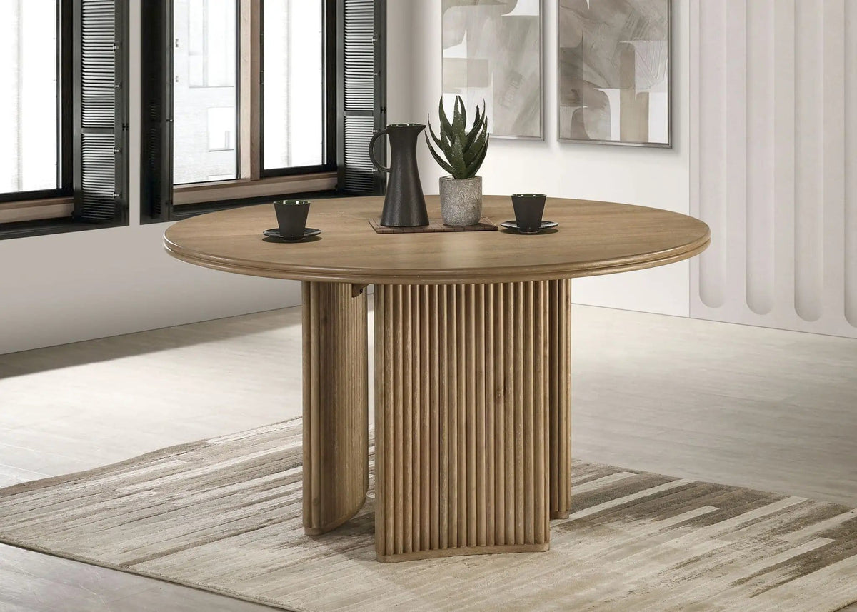 Adina 53-inch Round Wood Dining Table Distressed Light | 53.25 x 53.25 x 30 in | Rubberwood & Engineered Wood | Brown