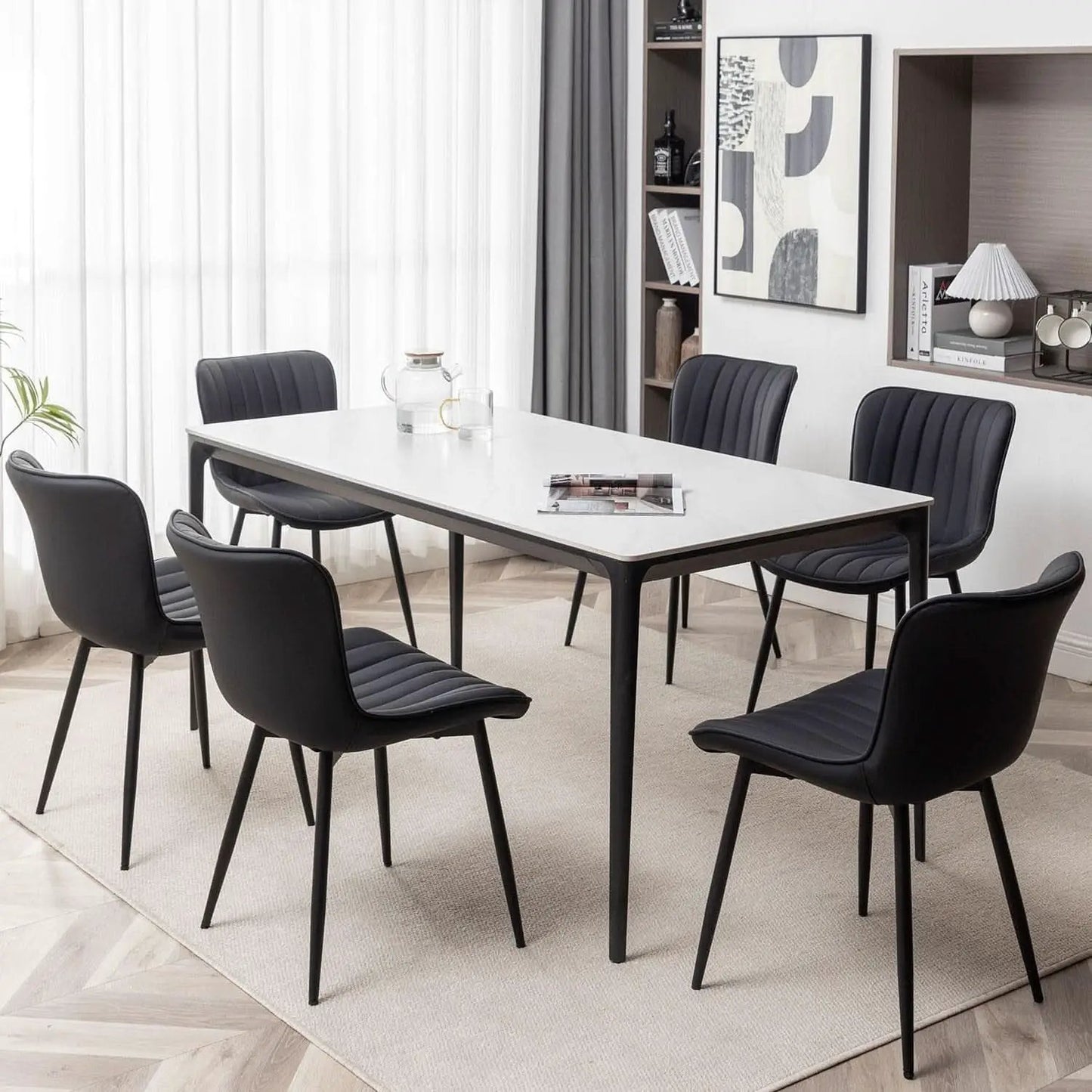 Black Leather Upholstered Dining Chairs Metal Legs from PriceLows™