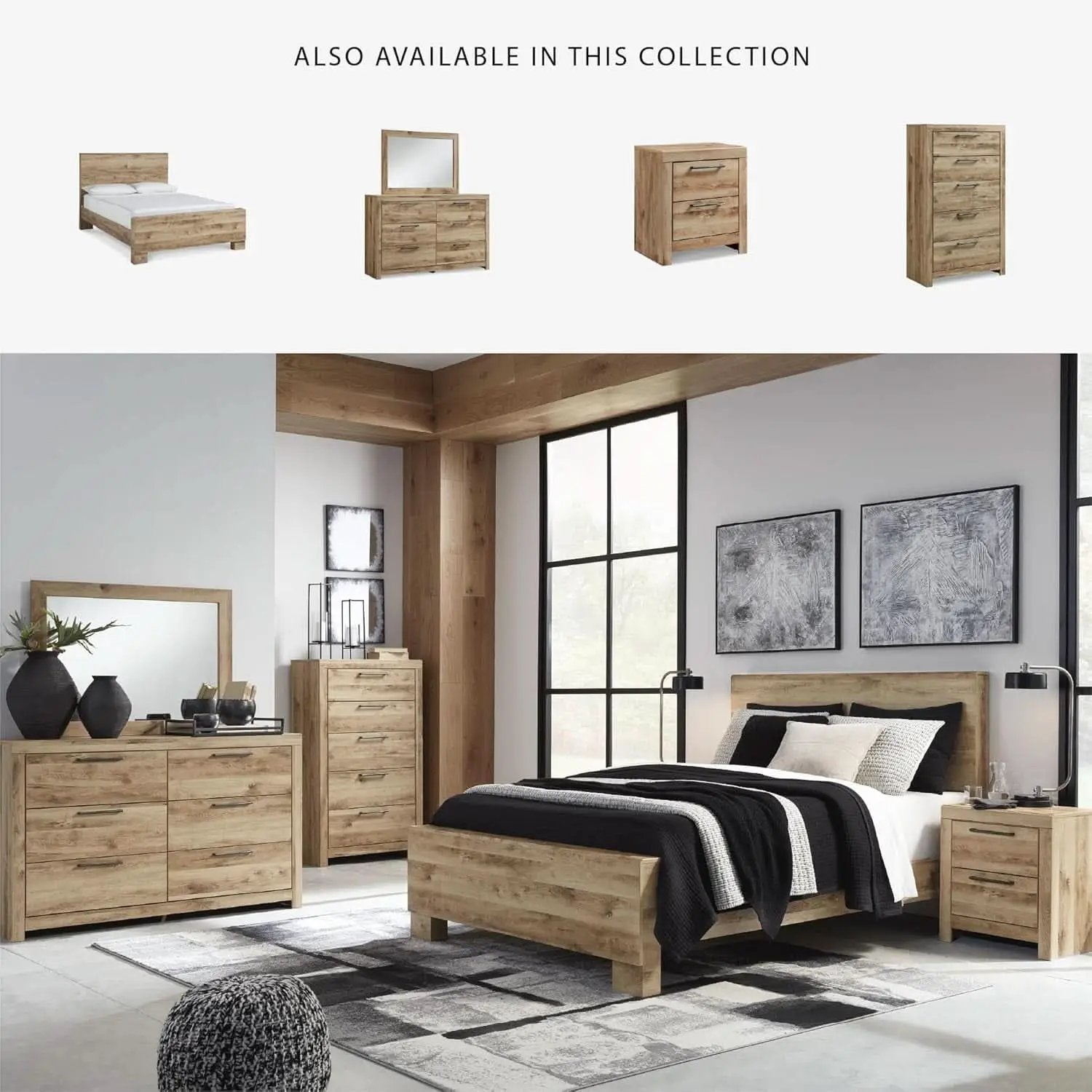 Rustic Queen Panel Bed With Metal Slats Light Brown Finish from PriceLows™