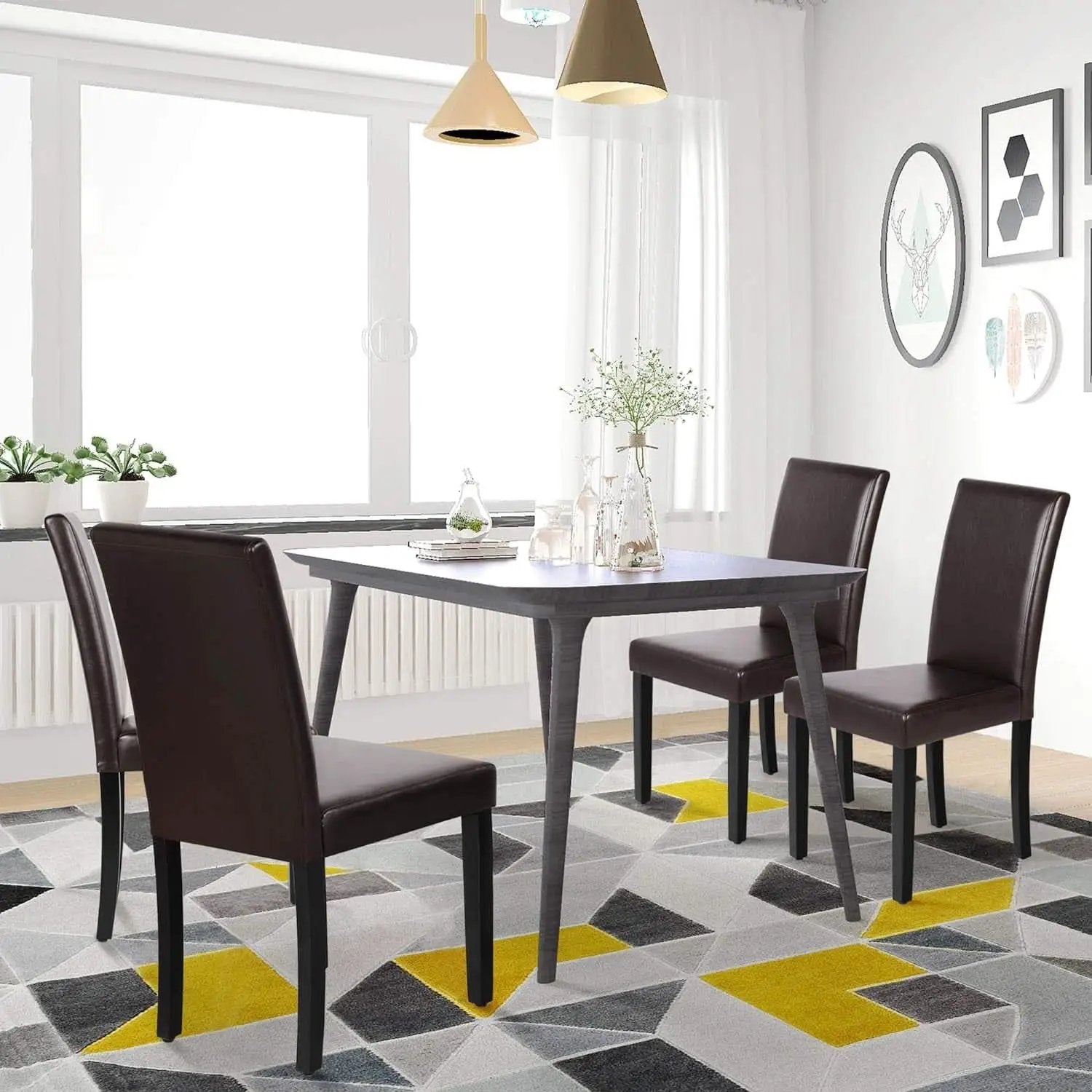 Set Of 4 Dark Brown PU Leather Dining Chairs With Wood Legs from PriceLows™