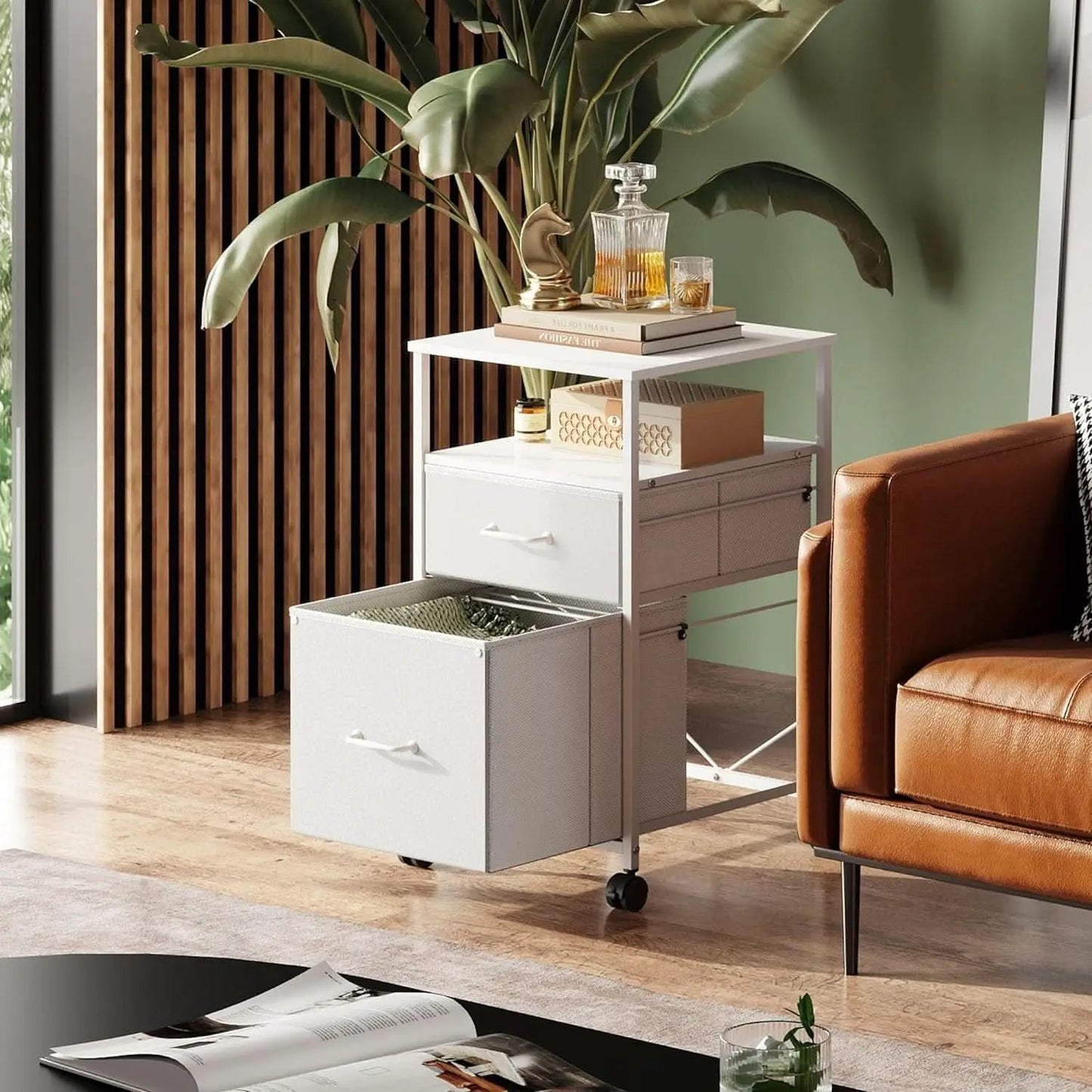 2 Drawer Fabric Vertical Filing Cabinet With Rolling Printer Stand For Home Office White from PriceLows™