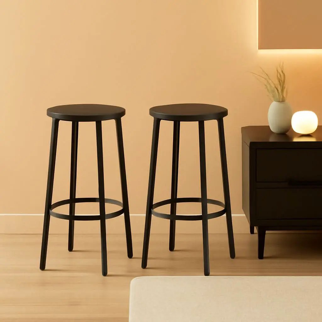 Black Bar Stool Set of 2 Counter Height With Footrest from PriceLows™