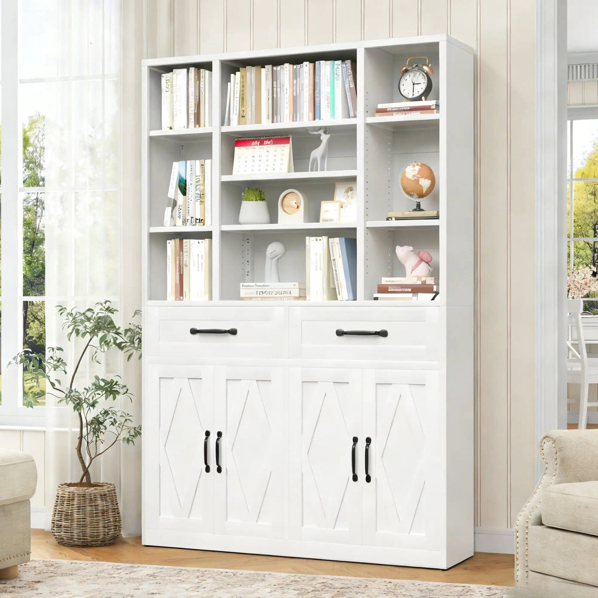 Industrial Bookcase Tall With Adjustable Shelves, Drawers & Doors | 47.2 x 11.8 x 70.9 in | Steel | Home Office