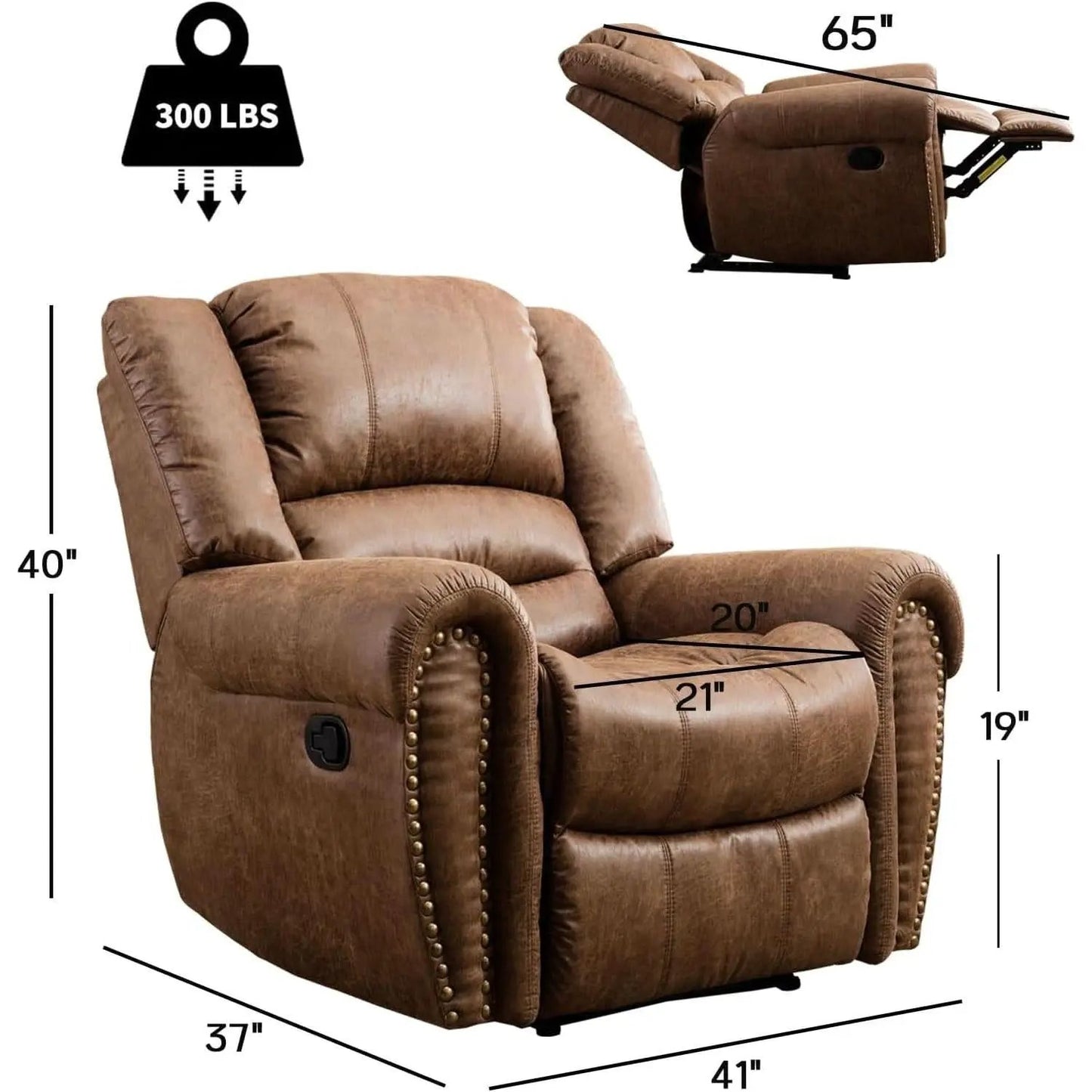 Classic Leather Arm Recliner Chair With Wooden Frame from PriceLows™