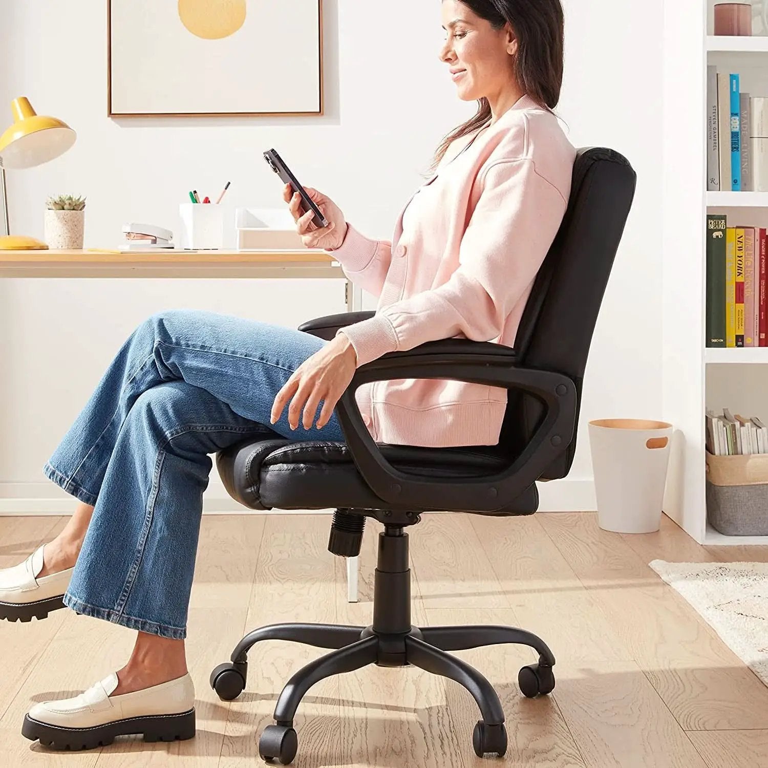 Black PU Mid-Back Office Chair Height Adjustable Ergonomic from PriceLows™