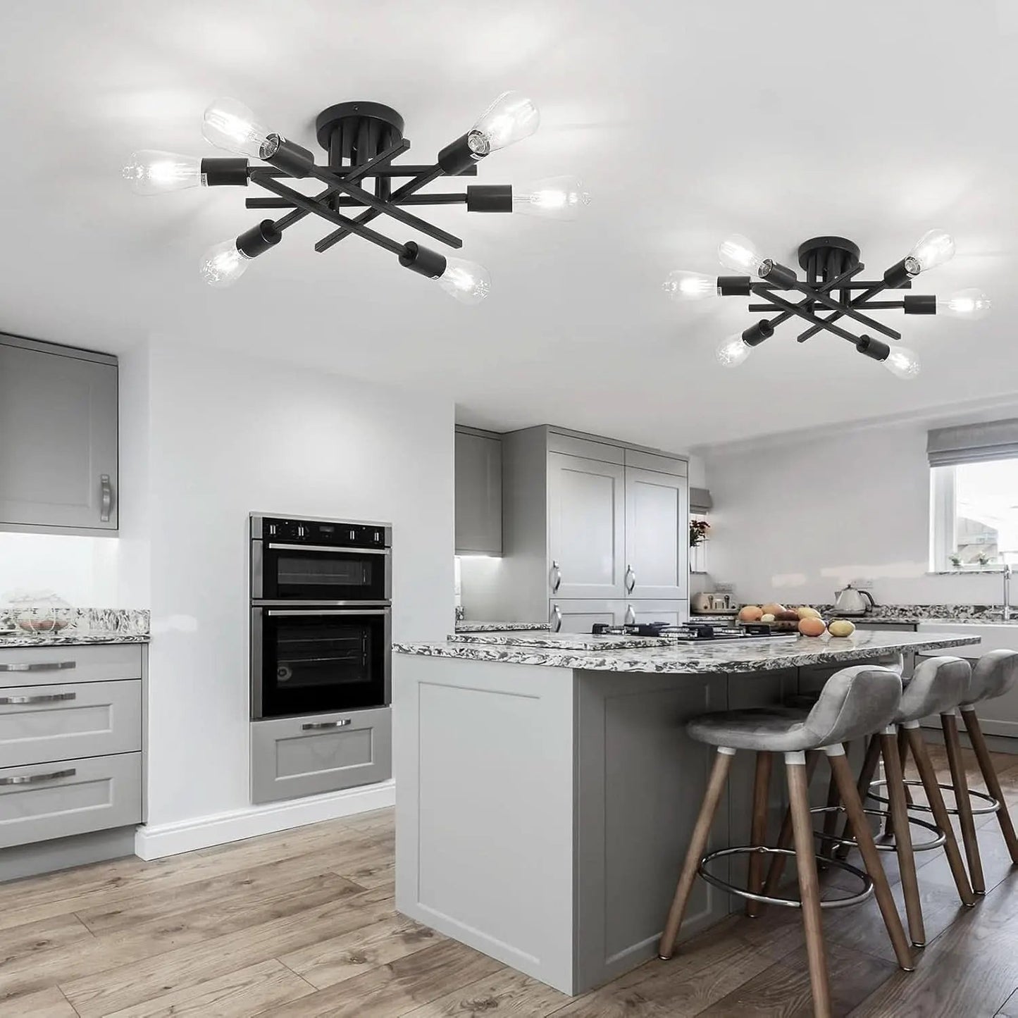 6 Light Matte Black Sputnik Semi Flush Chandelier 2 Pack from PriceLows™