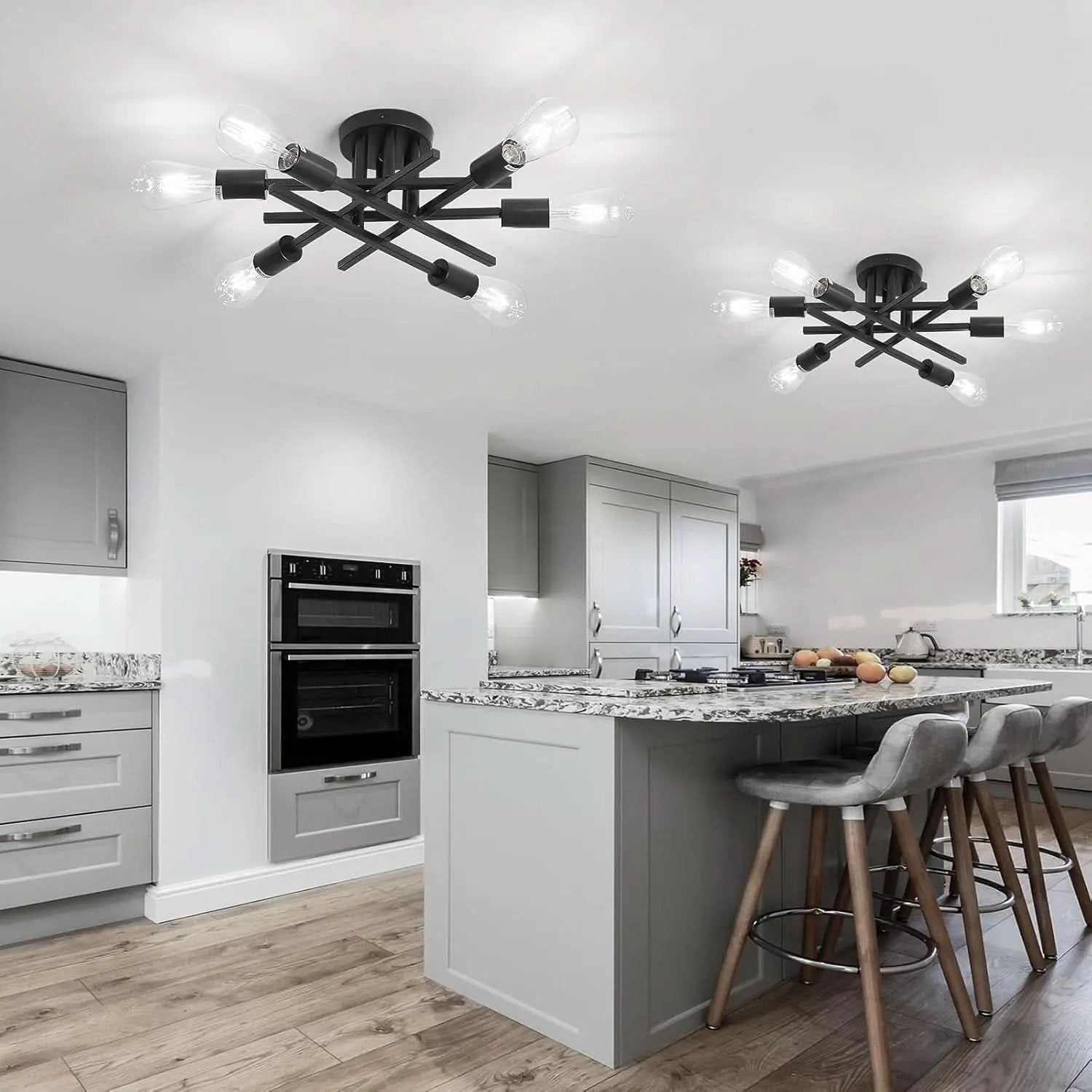 6 Light Matte Black Sputnik Semi Flush Chandelier 2 Pack from PriceLows™