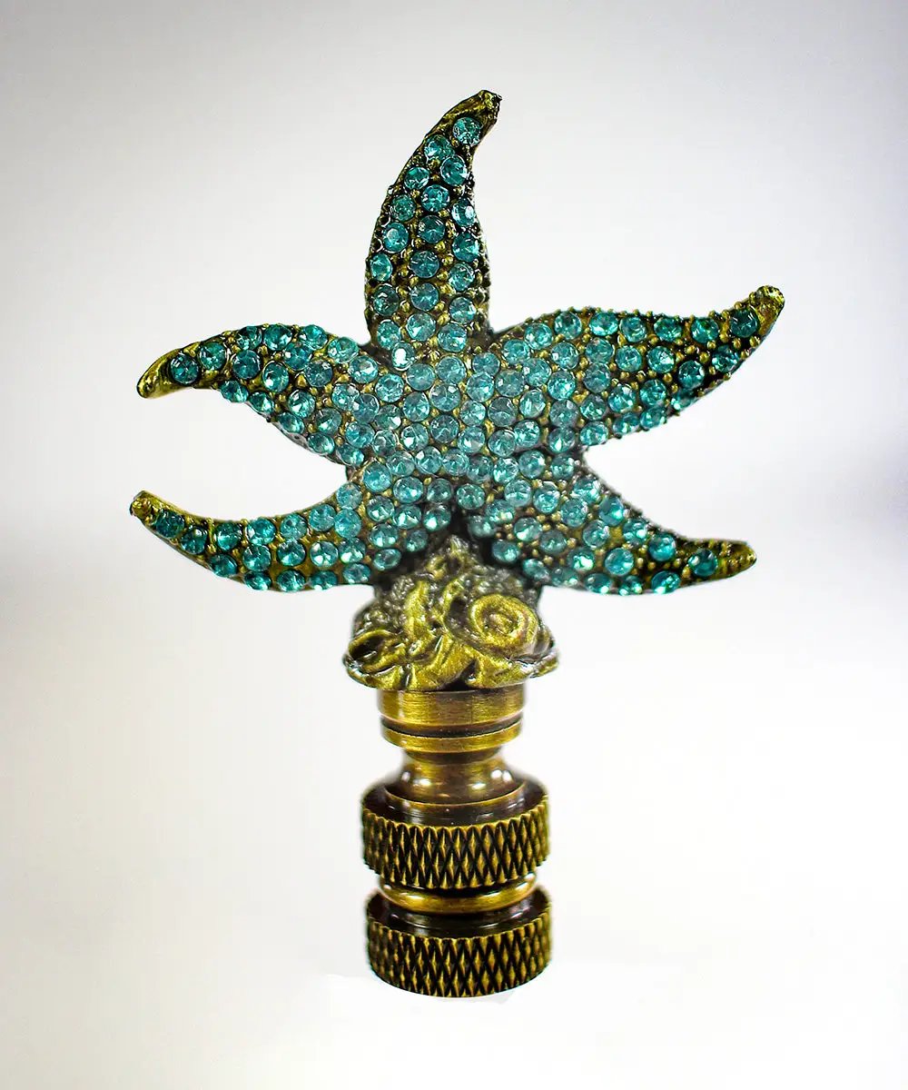 Lamp Finial | Starfish Design | Aegean Blue Glass | 2.5 Inch Height