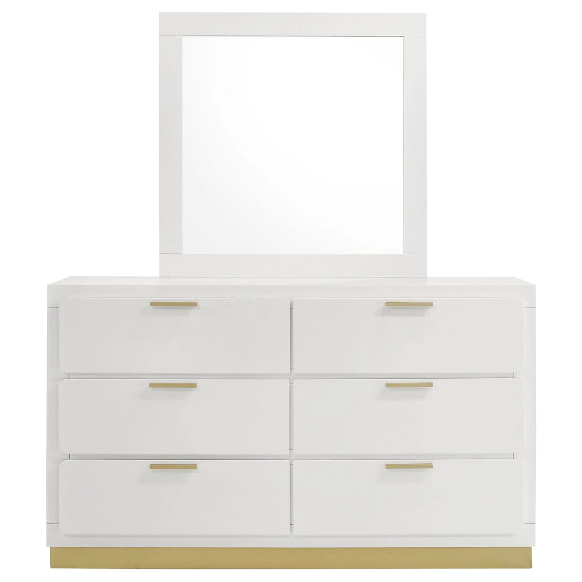 Caraway 6-drawer Dresser with Mirror | 59 x 17.25 x 70.25 in | Rubberwood & Engineered Wood | White