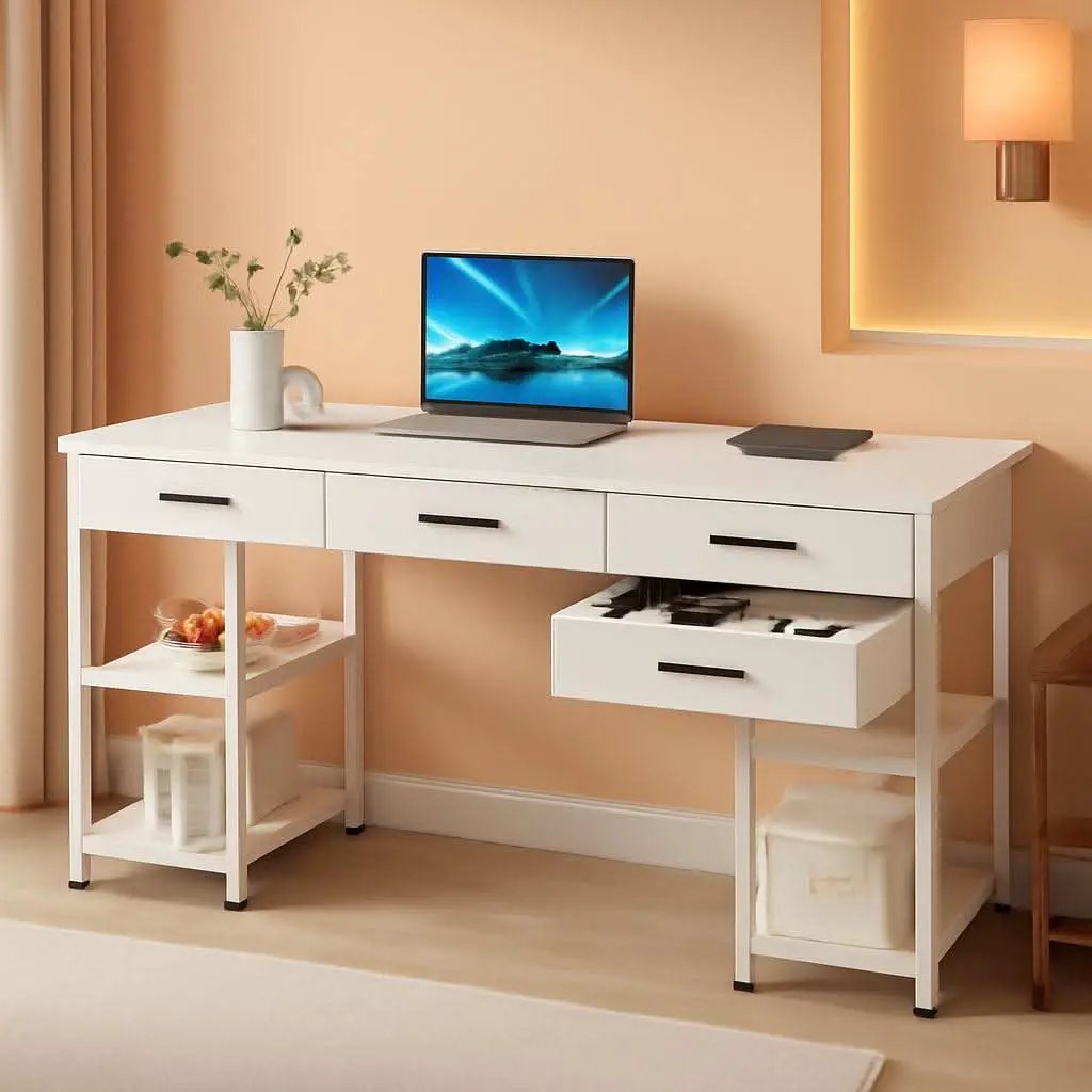 White 48 Inch Contemporary Premier Desk With Drawers from PriceLows™