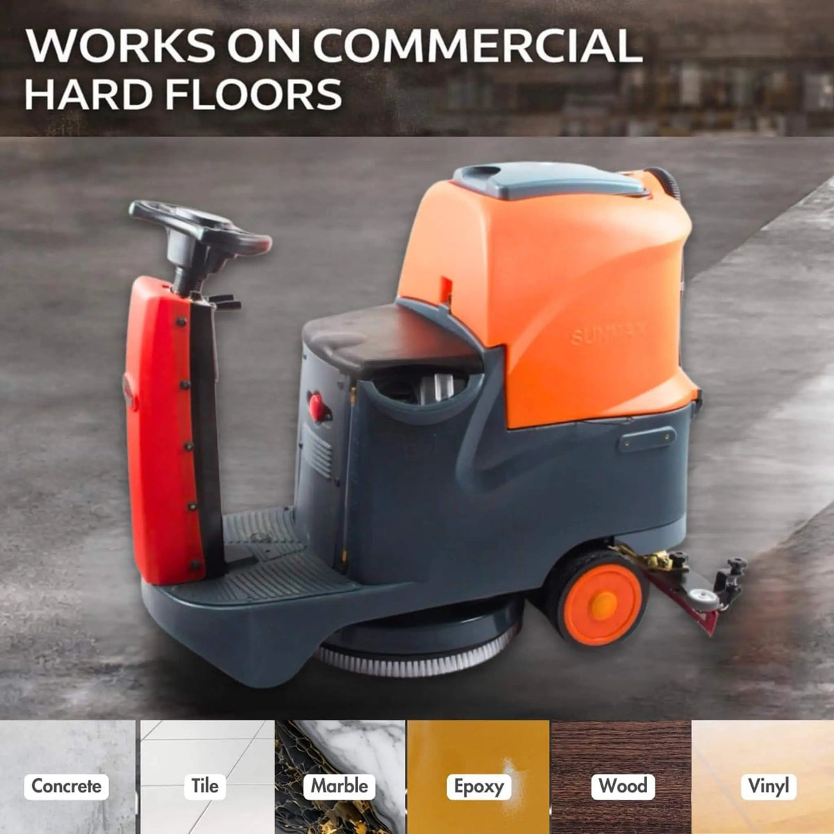 22-Inch Heavy-Duty Electric Industrial Ride-On Floor Scrubber With Dual Tanks | 22 Inch | Concrete | Home
