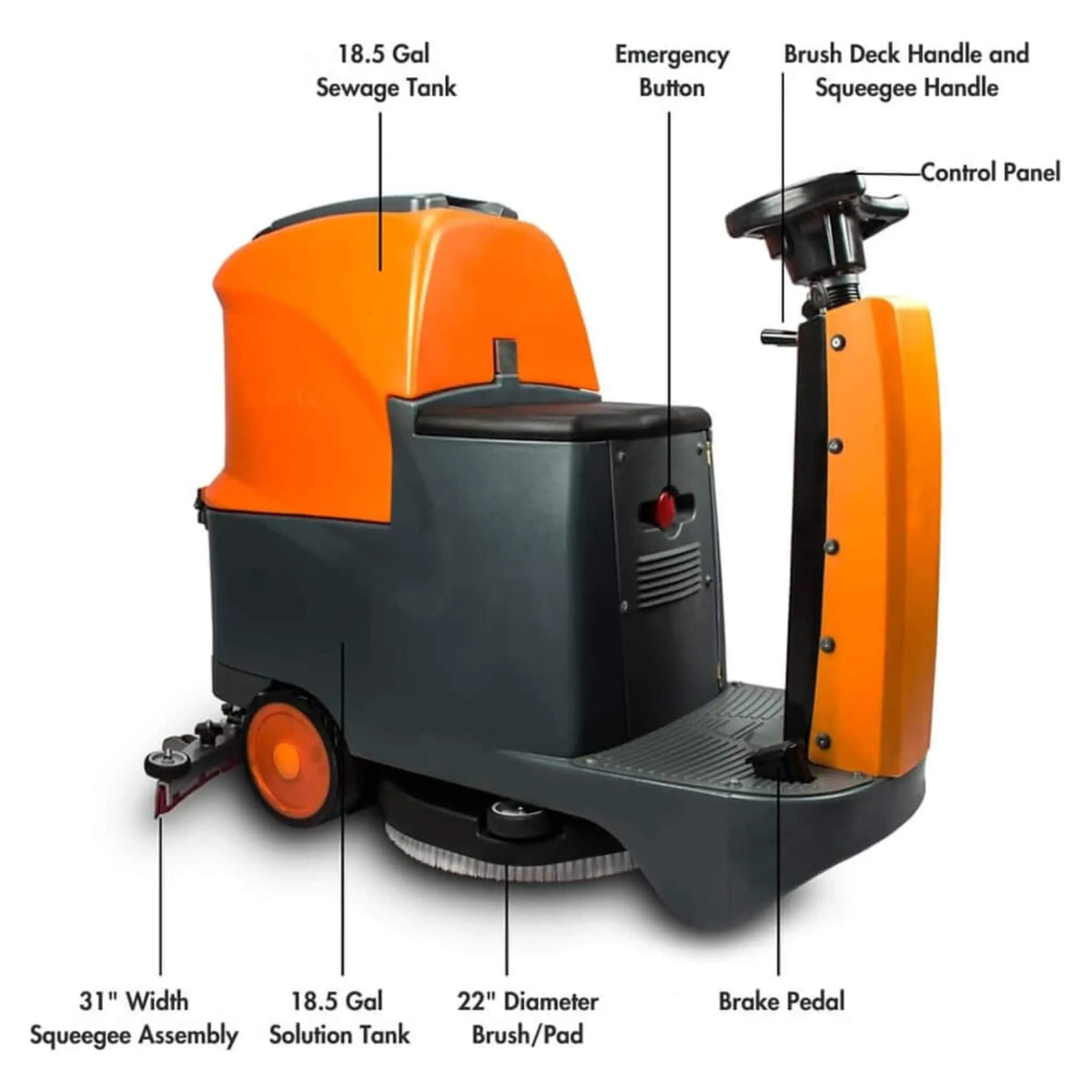 22-Inch Heavy-Duty Electric Industrial Ride-On Floor Scrubber With Dual Tanks | 22 Inch | Concrete | Home