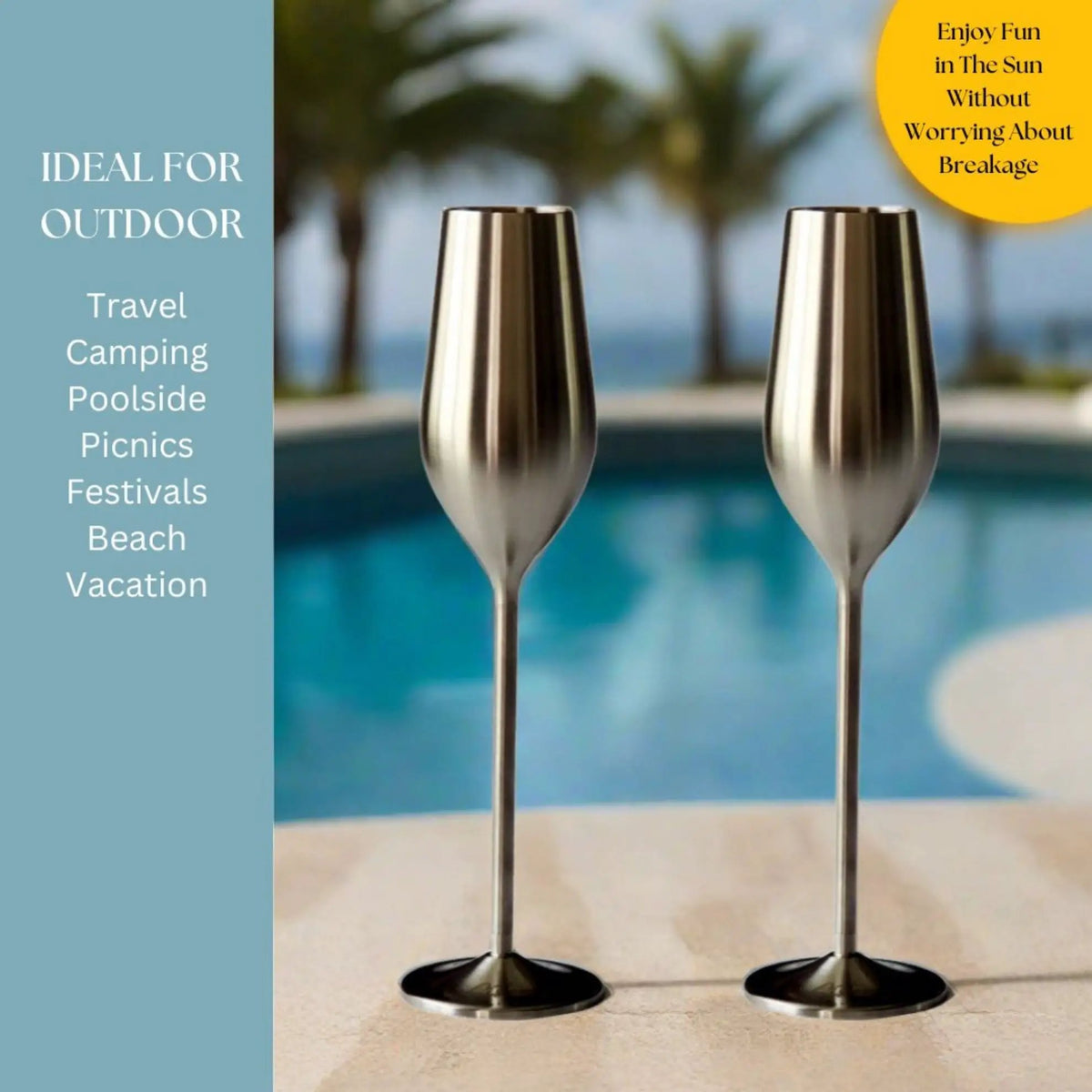 Champagne Flutes | Stainless Steel | Unbreakable Build | Silver Finish