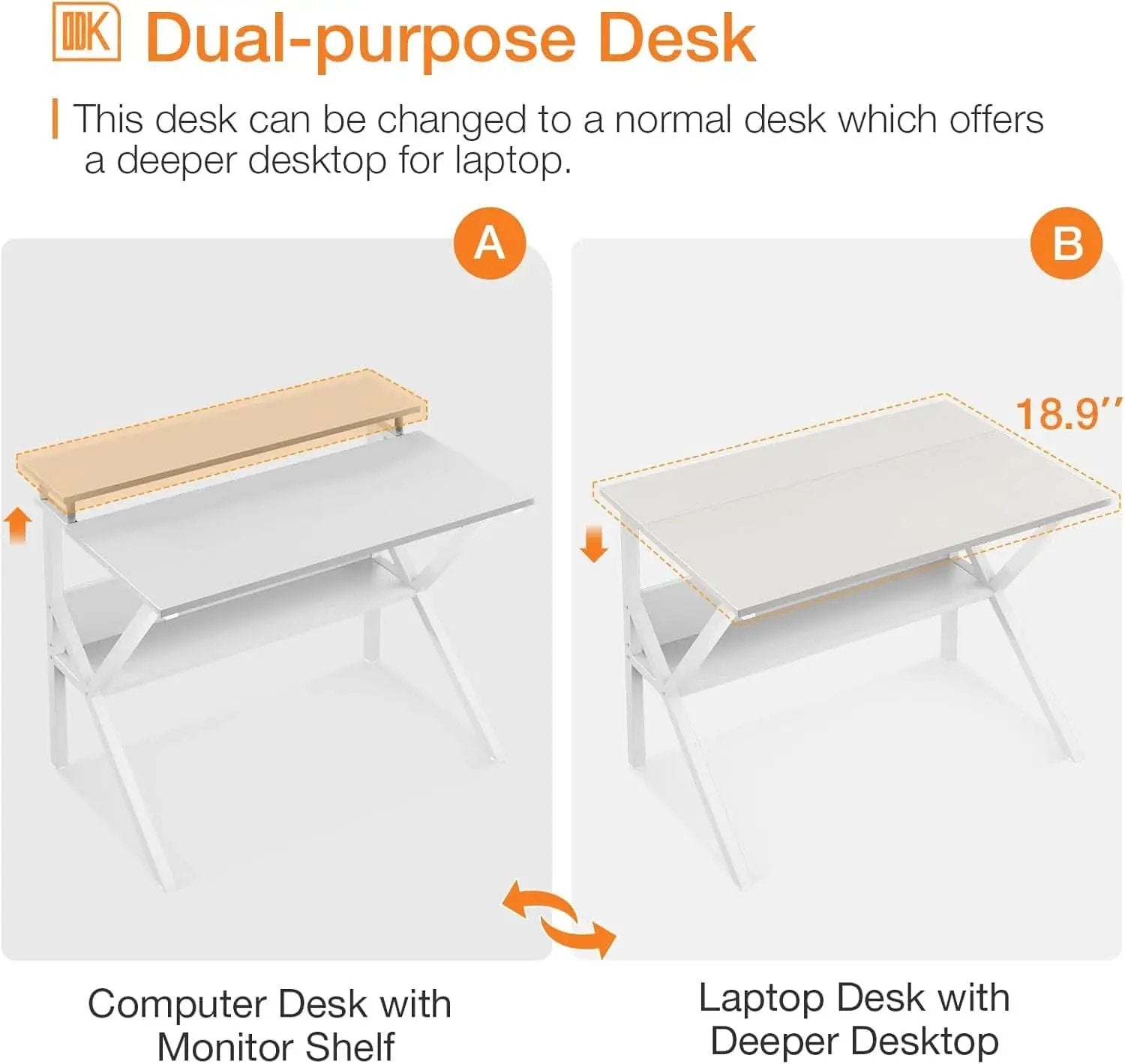 27.5 Inch White Computer Desk With Storage Shelves from PriceLows™