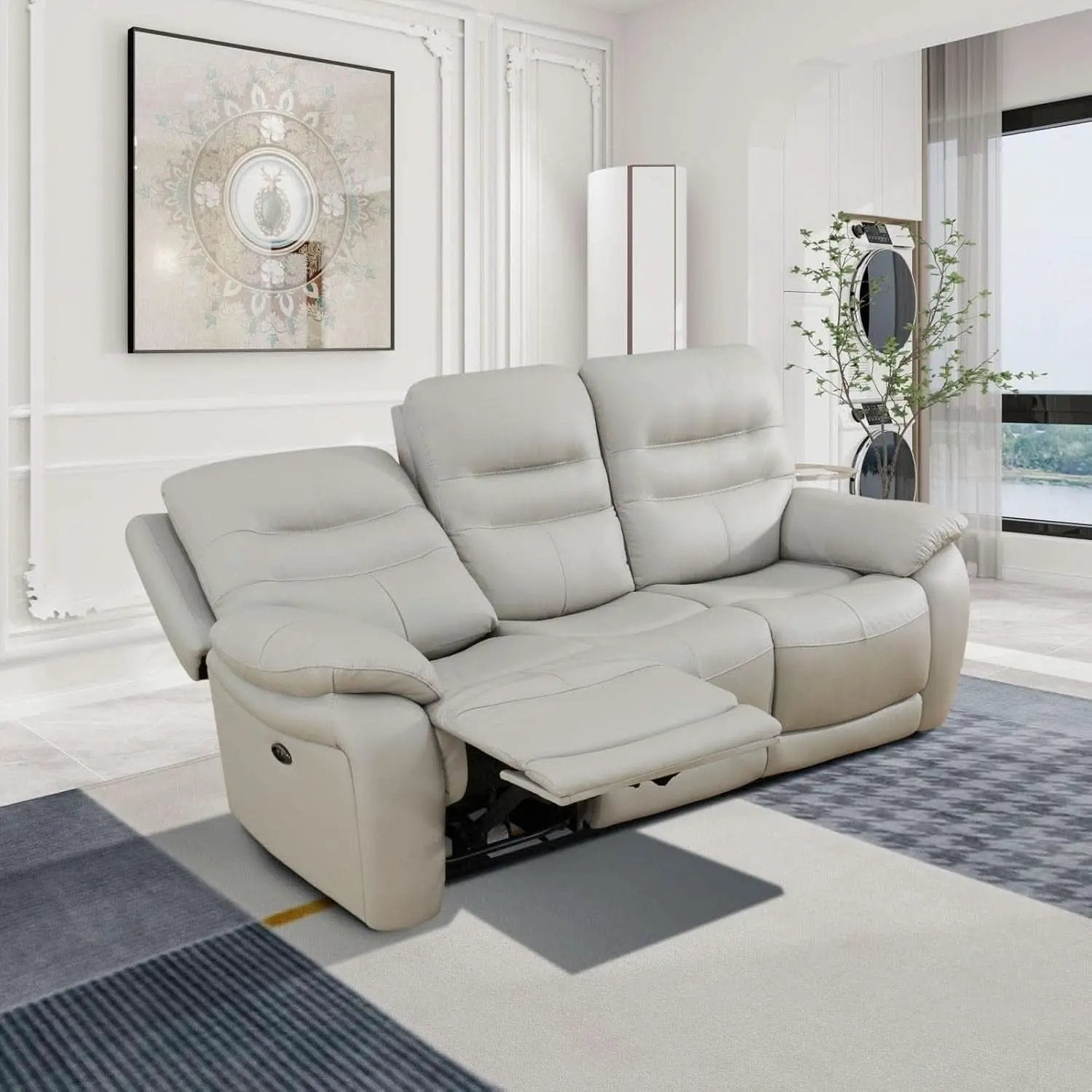 Power Reclining Leather Sofa Set With USB Port Light Grey from PriceLows™