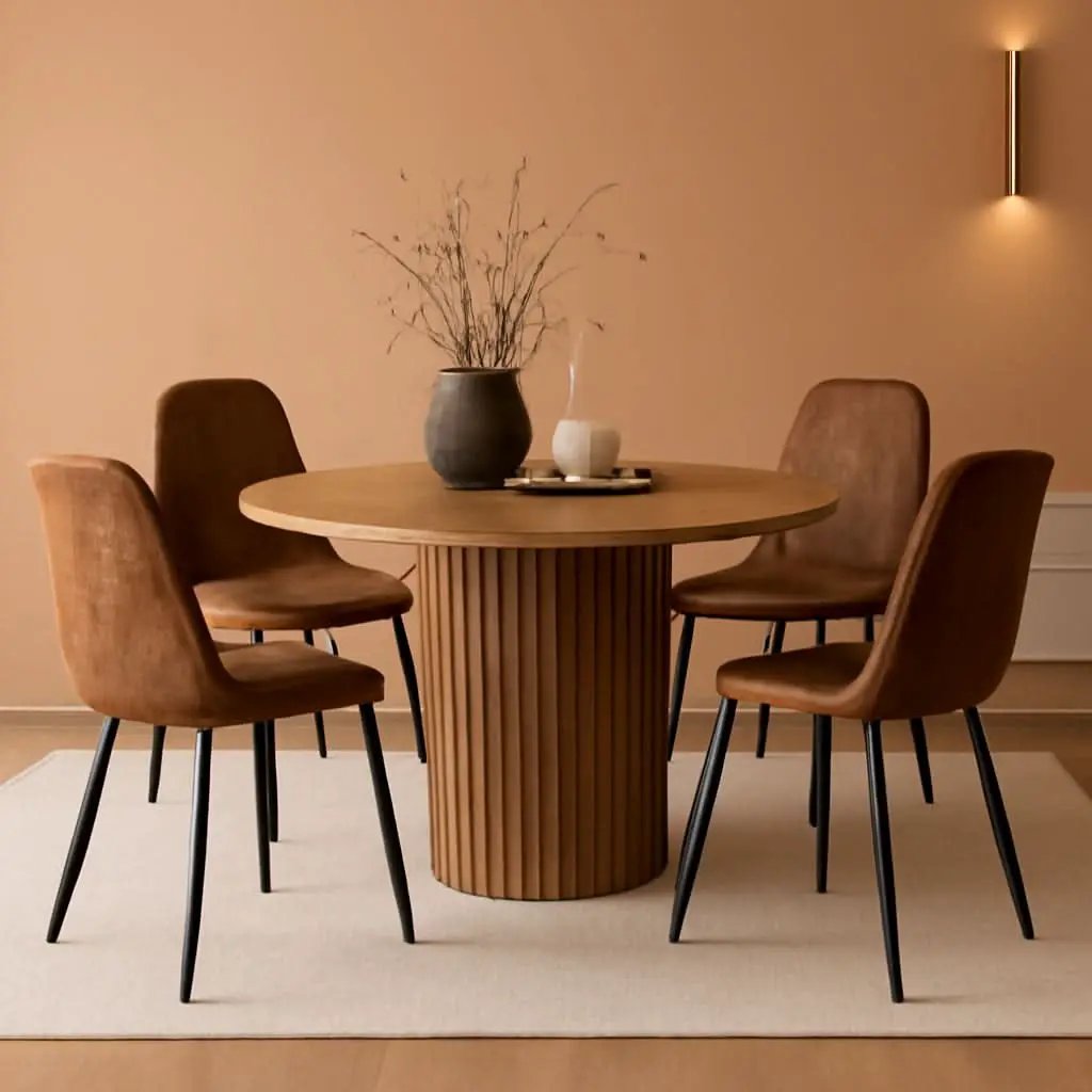 Round Dining Table Set For Four Engineered Wood Finish from PriceLows™