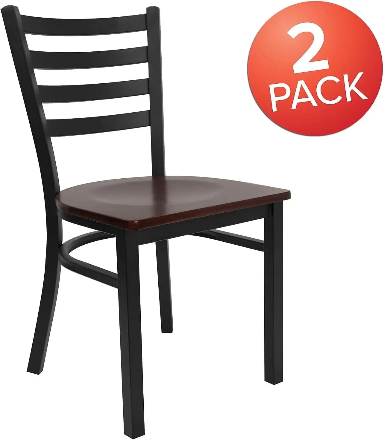 2 Pack Hercules Series Black Ladder Back Metal Dining Chair With Mahogany Seat For Restaurants from PriceLows™