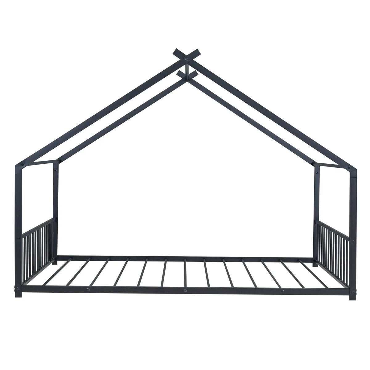 Metal House Bed | Roof Design | Semi-Enclosed Play Space | Contemporary Neutral Finish