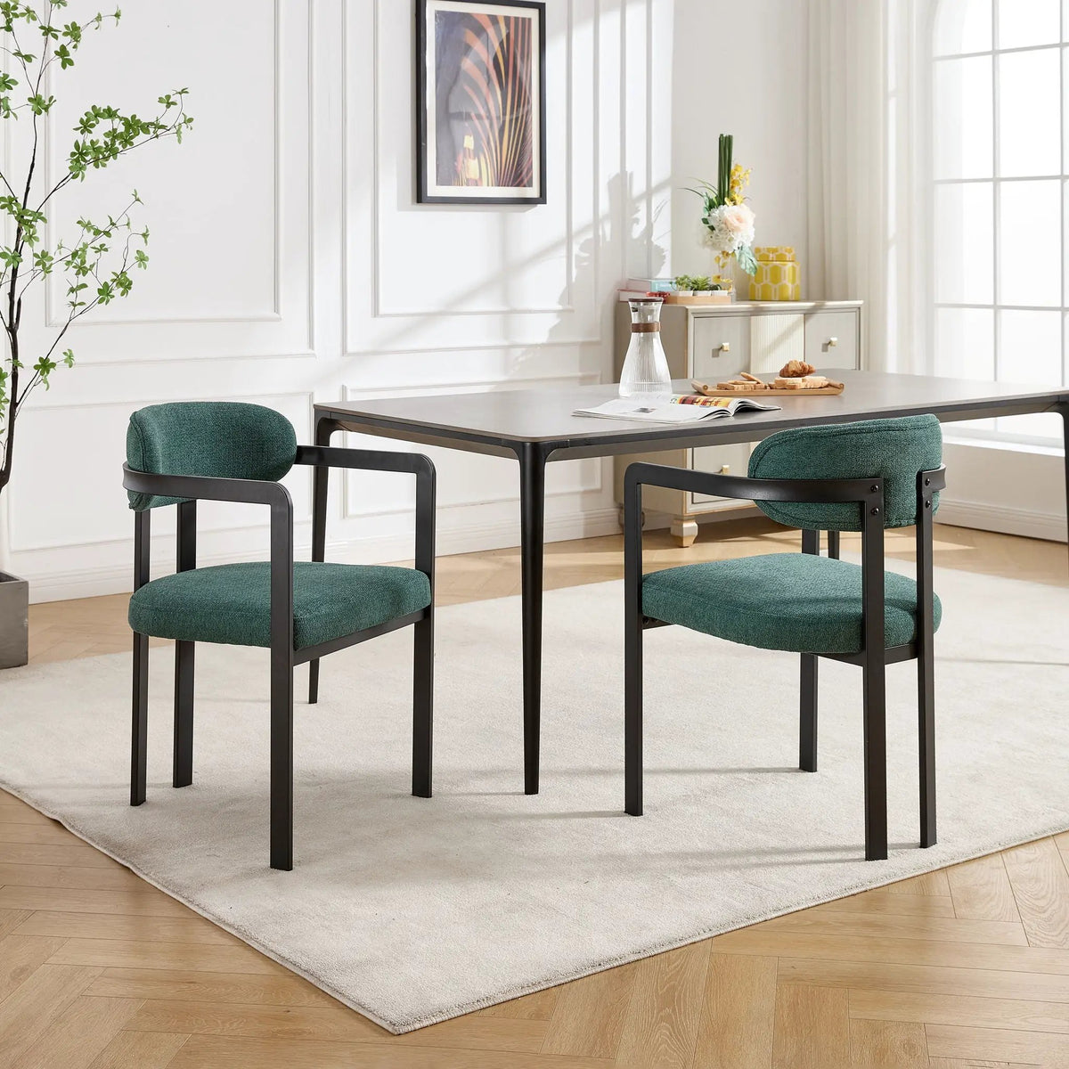 Dining Arm Chairs | Set Of 2 | Matte Metal Legs | Curved Ergonomic Backrest
