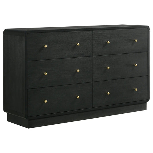 Cavelle 6-drawer Dresser Cabinet | 58.5 x 16.75 x 34.25 in | Brass | Black
