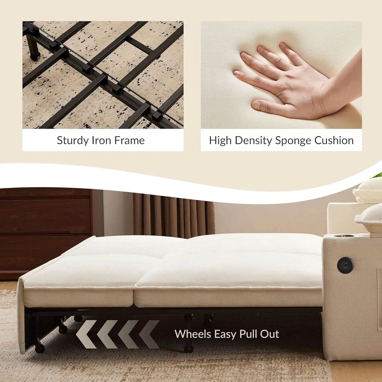 King Size Beige Ultra Luxurious Sleeper Sofa USB Ports Pro from PriceLows™