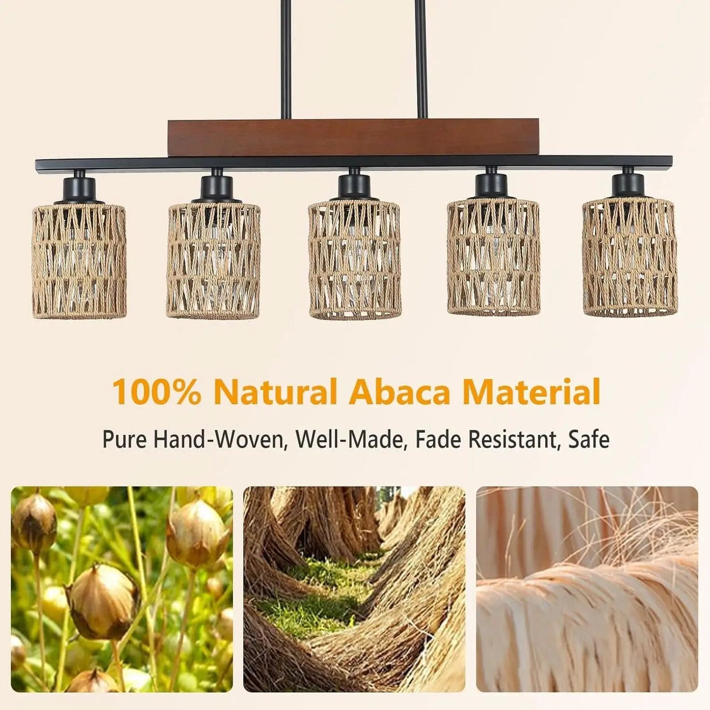 Rattan Farmhouse 5 Light Linear Chandelier Black Lighting from PriceLows™
