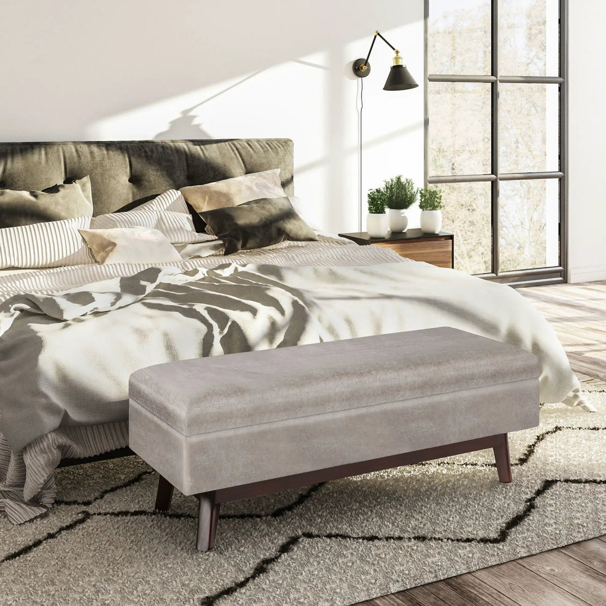 Storage Ottoman | Rectangular Design | Solid Wood Frame | Lift Top