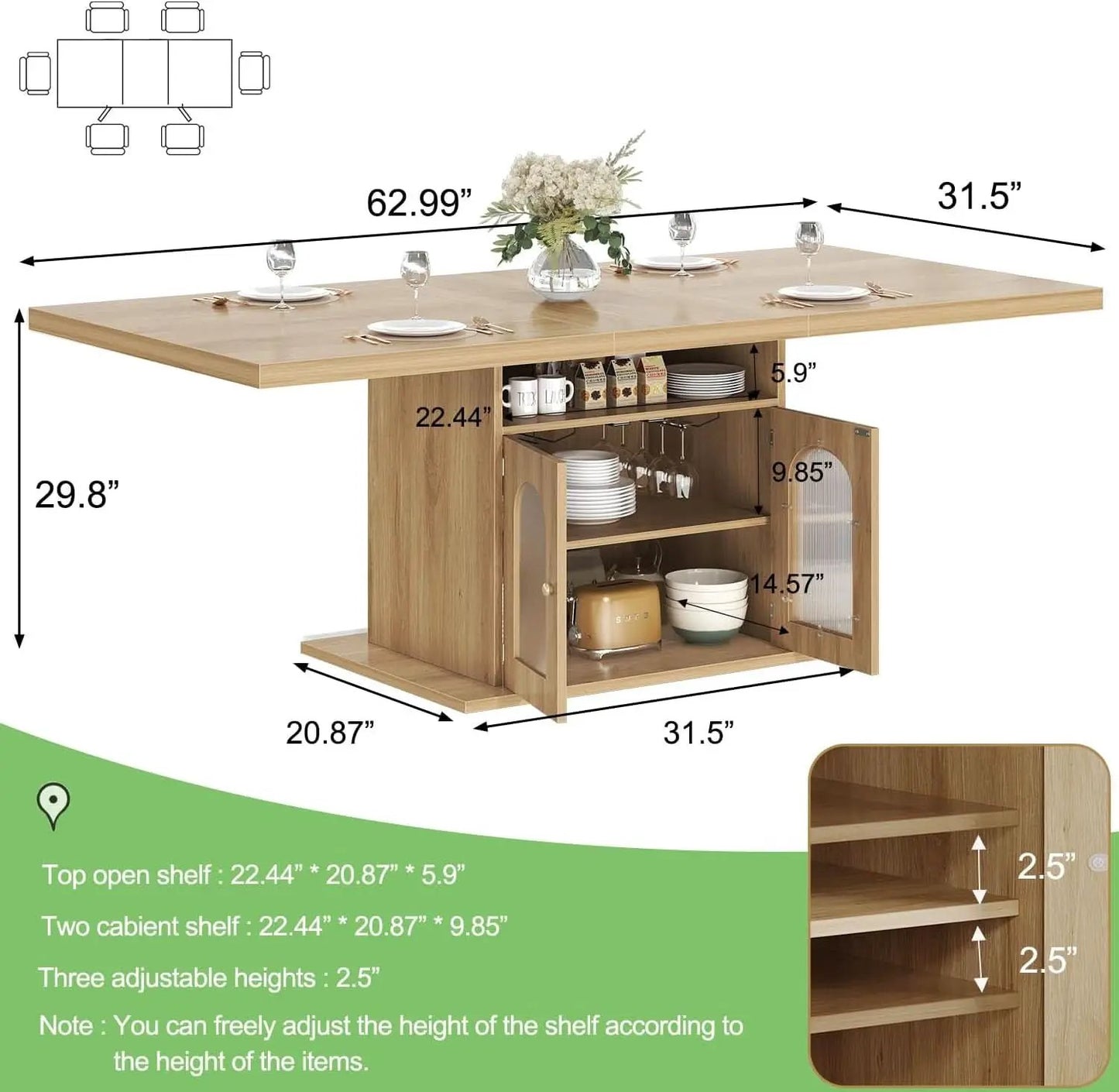 63 Inch Light Oak Farmhouse Dining Table For Four To Six from PriceLows™