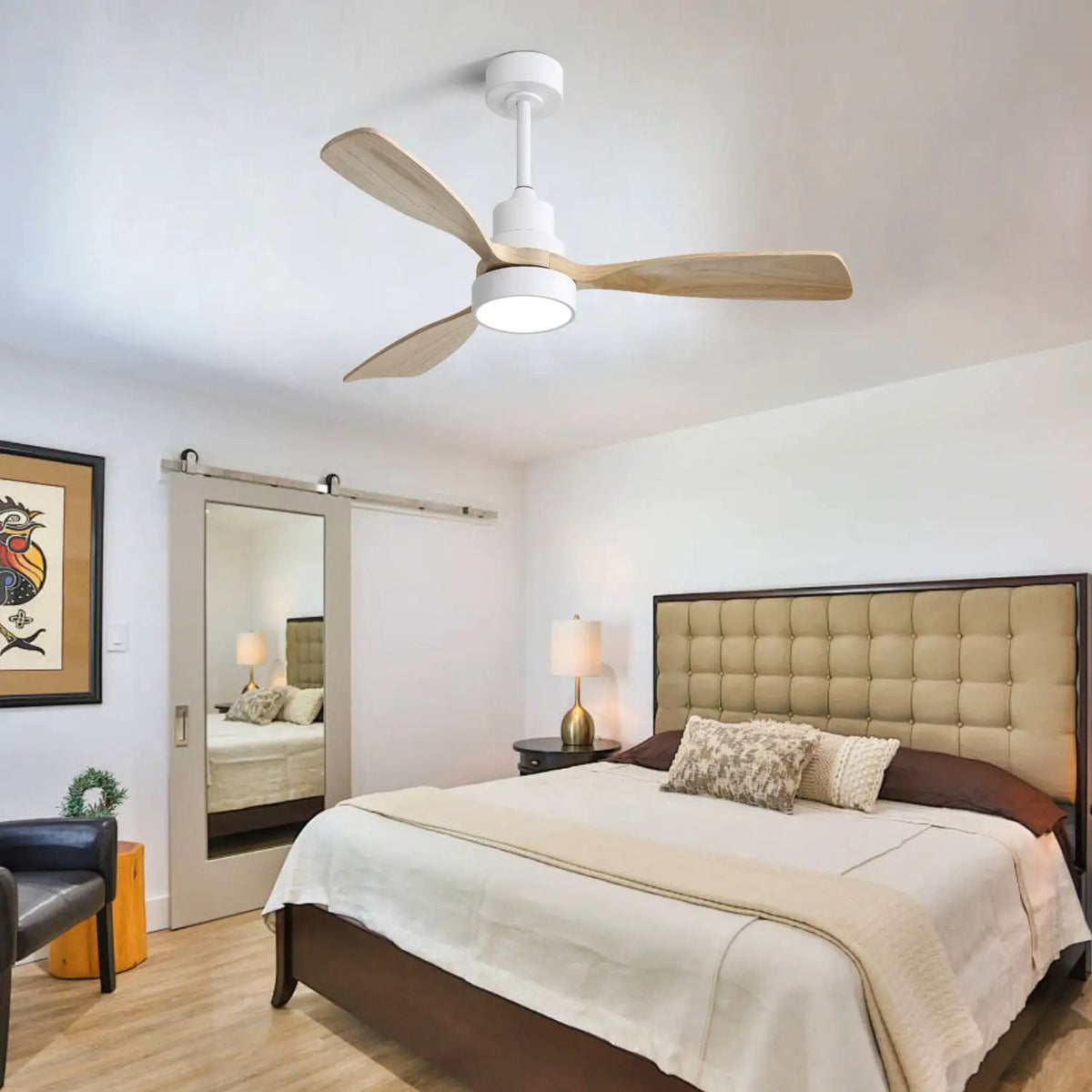 Indoor Ceiling Fan | 48 Inch Span | Dimmable LED Light | 6 Speed Remote Reversible Blades